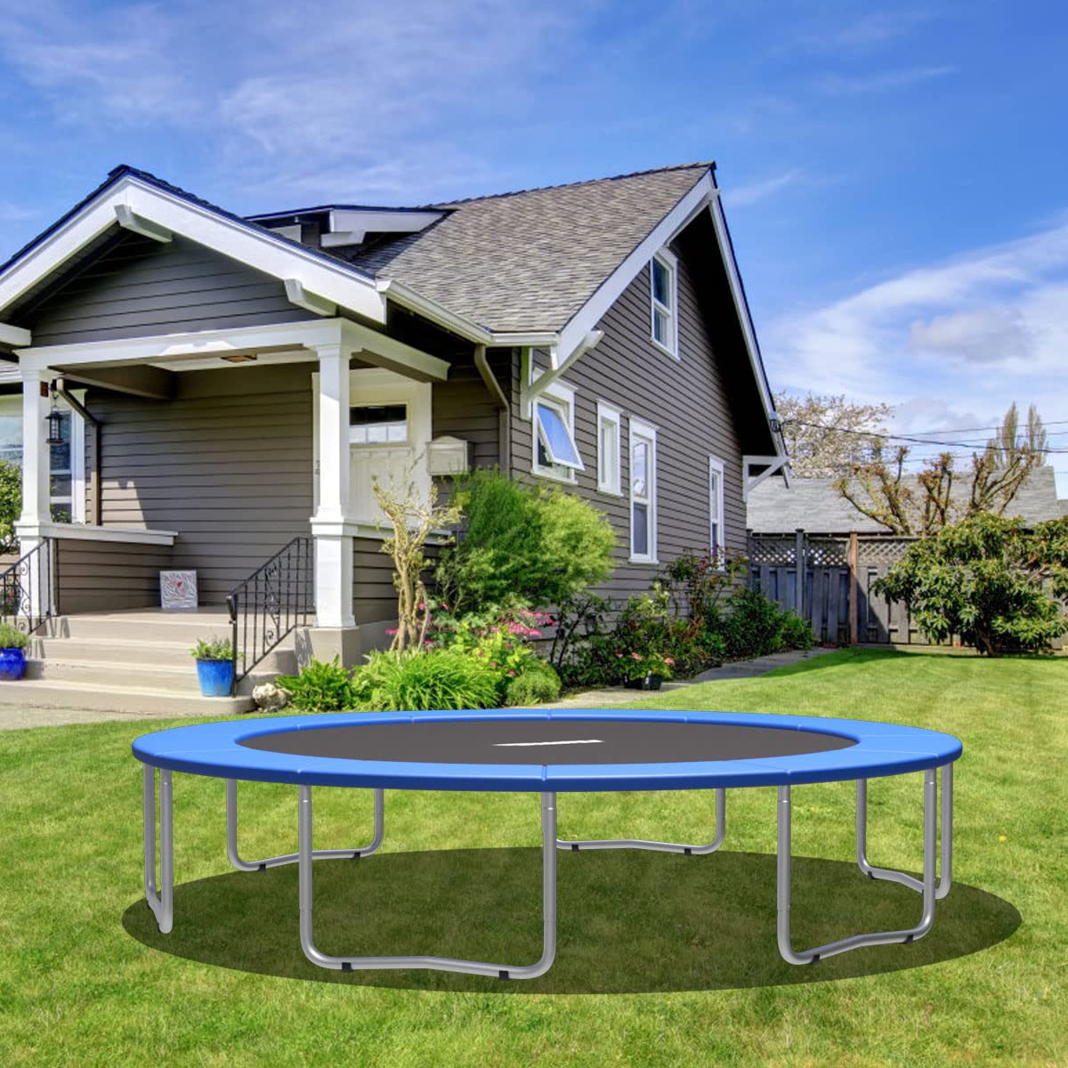 Giantex Trampoline Pad, 8ft 10ft 12ft 14ft 15ft 16ft Trampoline Replacement Safety Pad, No Holes for Pole, Waterproof Trampoline Accessories Spring Cover (15 Ft, Blue) Giantex