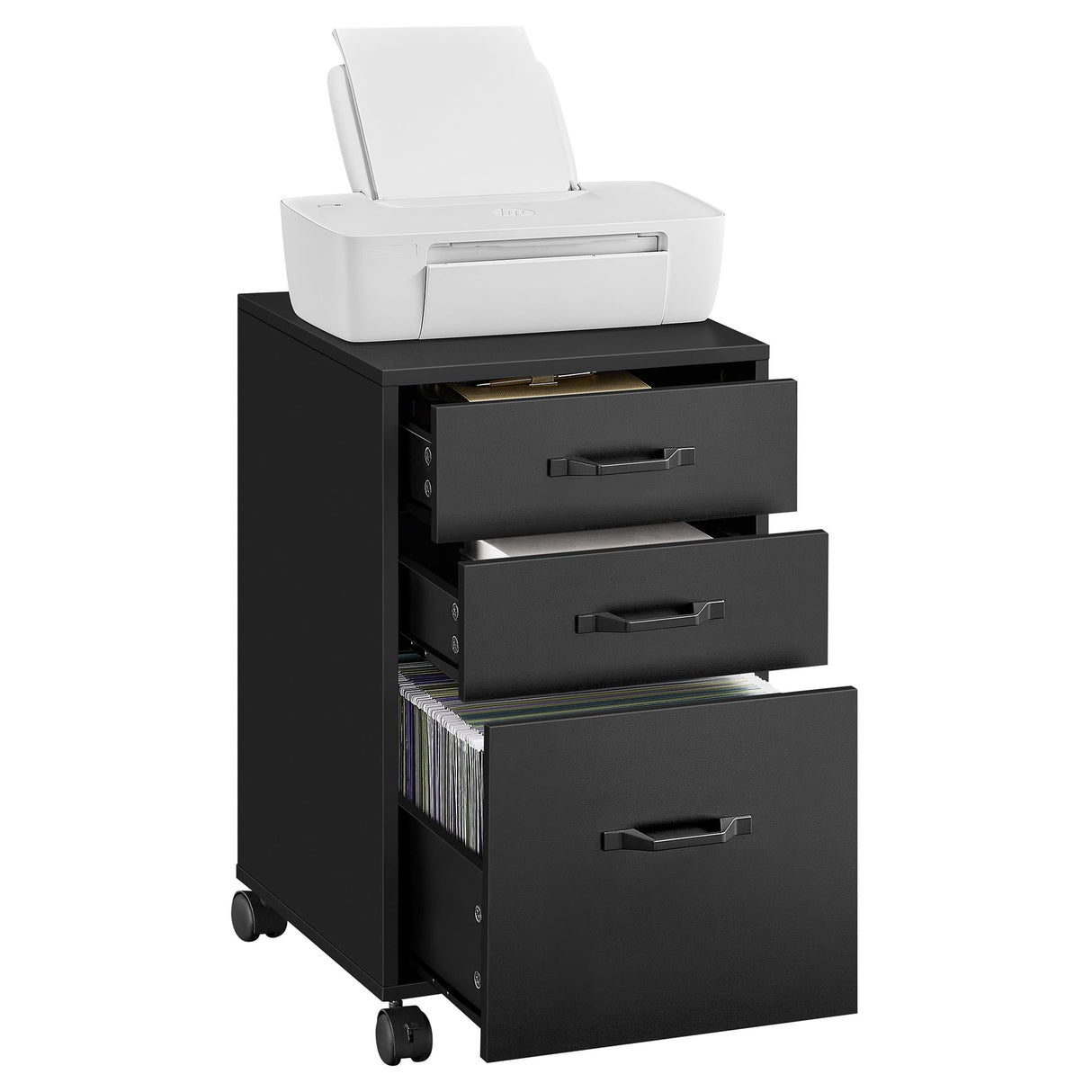 VASAGLE File Cabinet, 3 Drawers Filing Cabinet for Home Office, with Wheels, for A4, Letter Sized Documents, Hanging File Folders, Ink Black UOFC065B16 VASAGLE