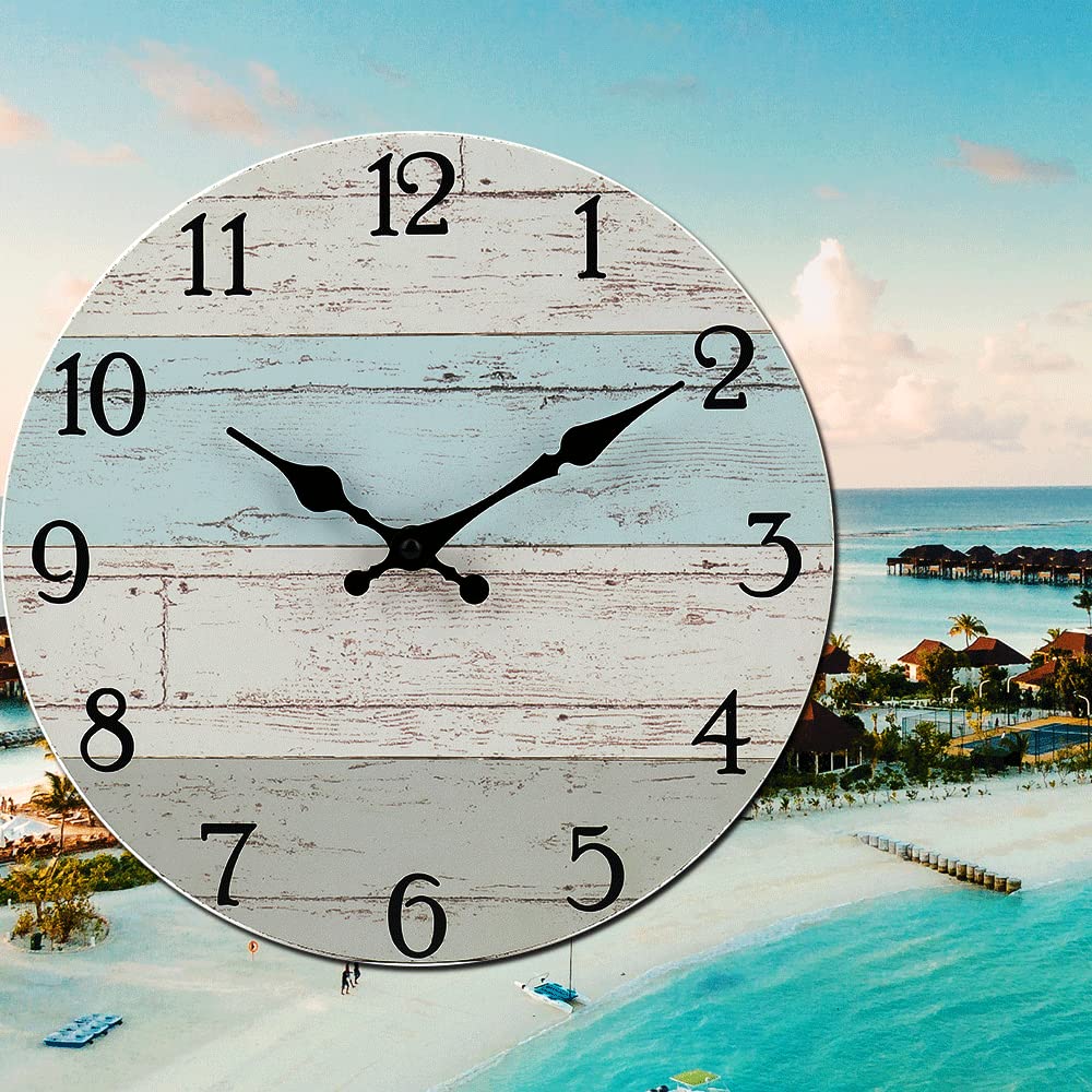 14 Inch Wooden Decorative Round Wall Clock Rustic Country Tuscan Style Wooden Home Decor Round Wall Clock for Living Room Home Pool Patio jomparis