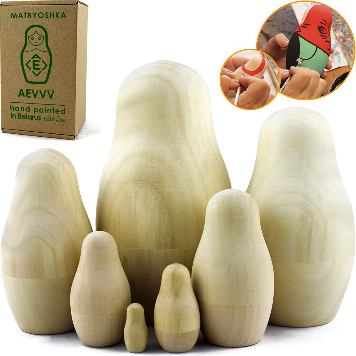 Unpainted Nesting Dolls - DIY 7 Matryoshka Nesting Dolls Blank - DIY Unfinished Blank Doll for Paint Gifts - Make Your Own Doll MATRYOSHKA&HANDICRAFT