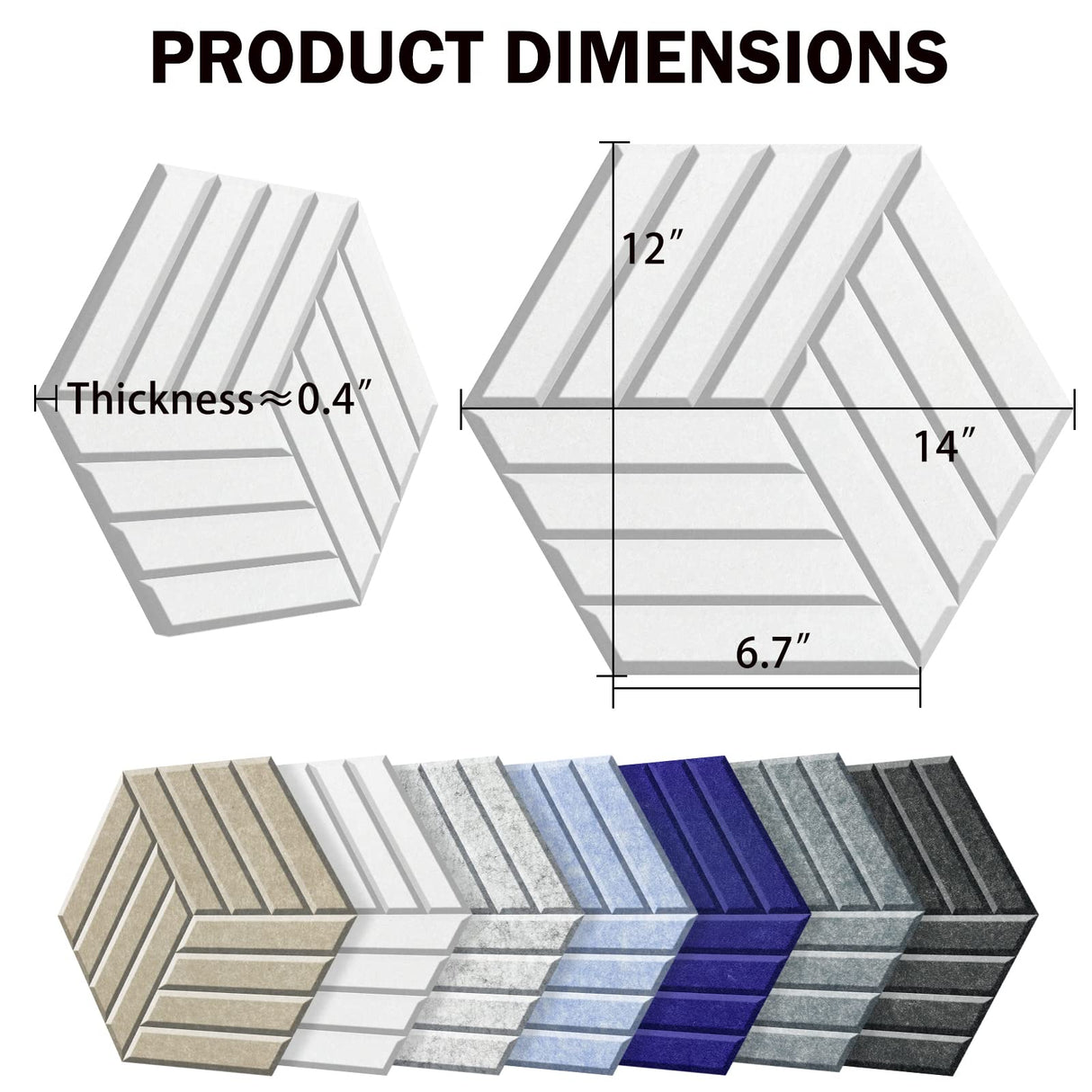 SHJADE 12 Pack Acoustic Panel Self-Adhesive, 14" X 12" X 0.4"High Density Sound Proof Padding, Hexagon Sound proof Insulation Beveled Edge Wall Tiles(White) SHJADE