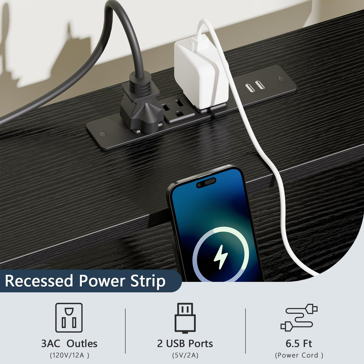 Korfile Computer Desk with Power Outlets & LED Lights, Gaming Desk with 5 Fabric Drawers for Bedroom, 55 Inch Home Office Desk with Monitor Stand & Storage Shelves for Working, Black Korfile