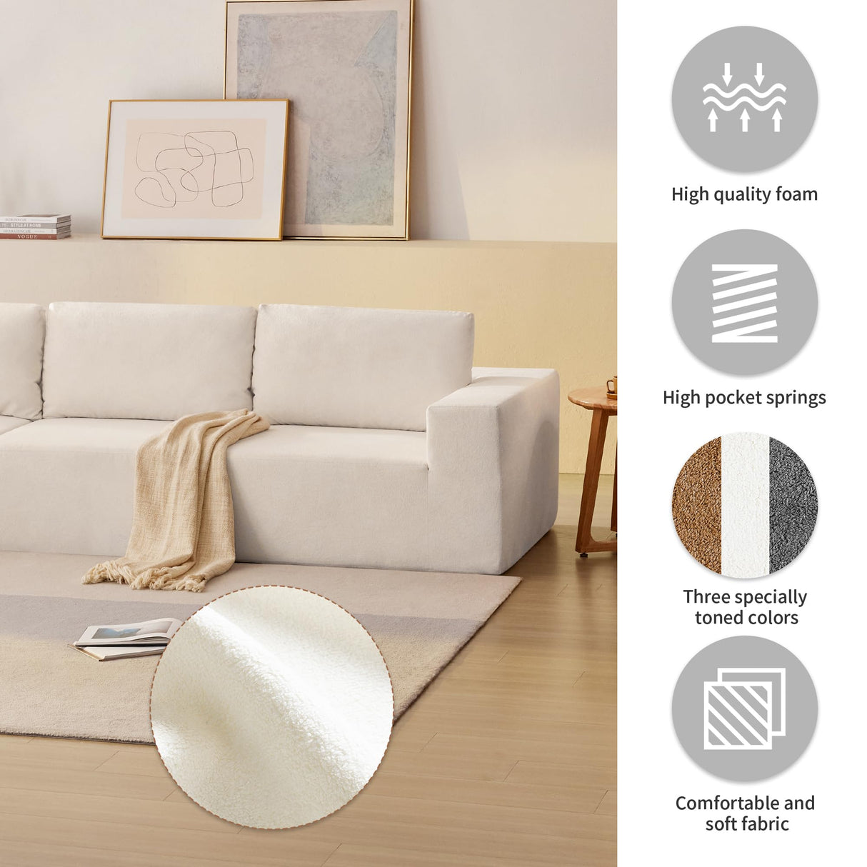 Merax 116" Modular Sectional Sofa, Luxury Floor Couch Set, Chenille Upholstered Indoor Furniture Foam-Filled Sleeper Bed for Living Room, Bedroom, 5 PC Free Combination, 5 Seats-L Shape, Off-White Merax