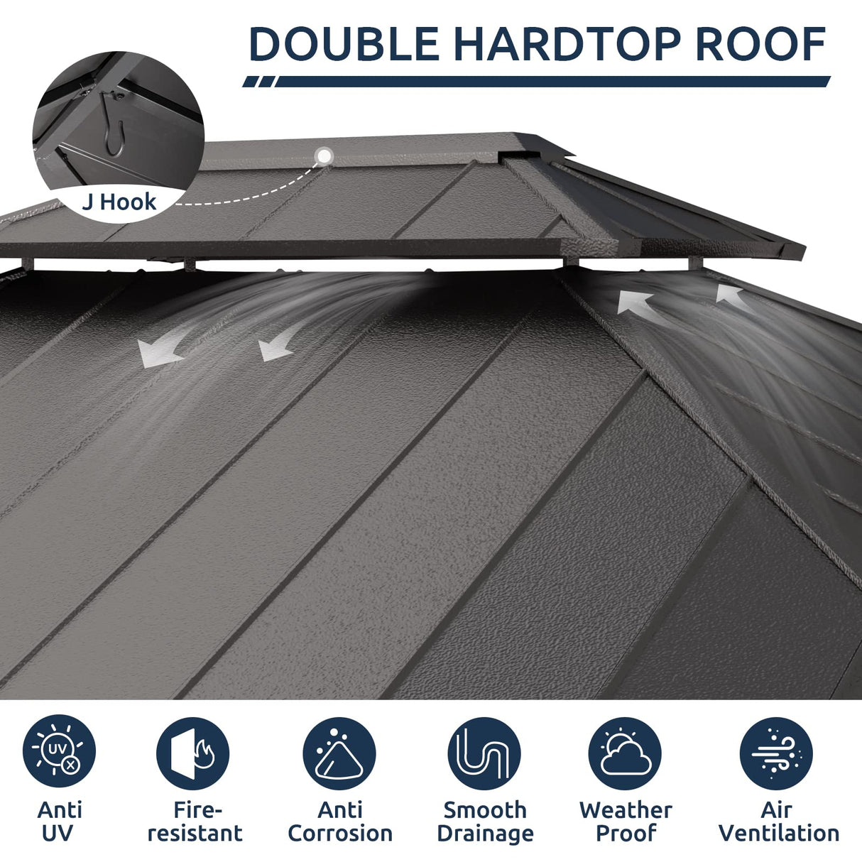 UDPATIO 10' x 12' Hardtop Gazebo, Galvanized Steel Double Roof Permanent Aluminum Gazebo, Outdoor Metal Pergolas with Mosquito Netting and Curtains for Garden, Parties, Patio, Deck, Lawns, Grey UDPATIO