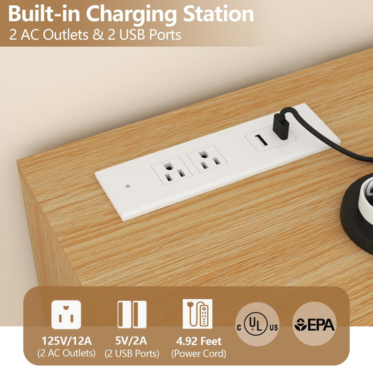 Loomie 6 Drawer Dresser with Power Outlet, Modern Chest of Drawers with LED Light, Dresser for Bedroom, Double Wide Drawer Dresser Organizer Cabinet for Living Room,Entryway (White & Light Wood) Loomie