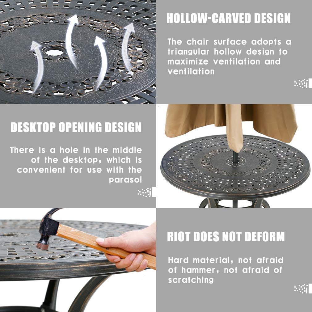 FDW Patio Table Patio Dining Table Outdoor Dining Table Wrought Iron Patio Furniture Patio Furniture Outdoor Table Weather Resistant(Round) FDW