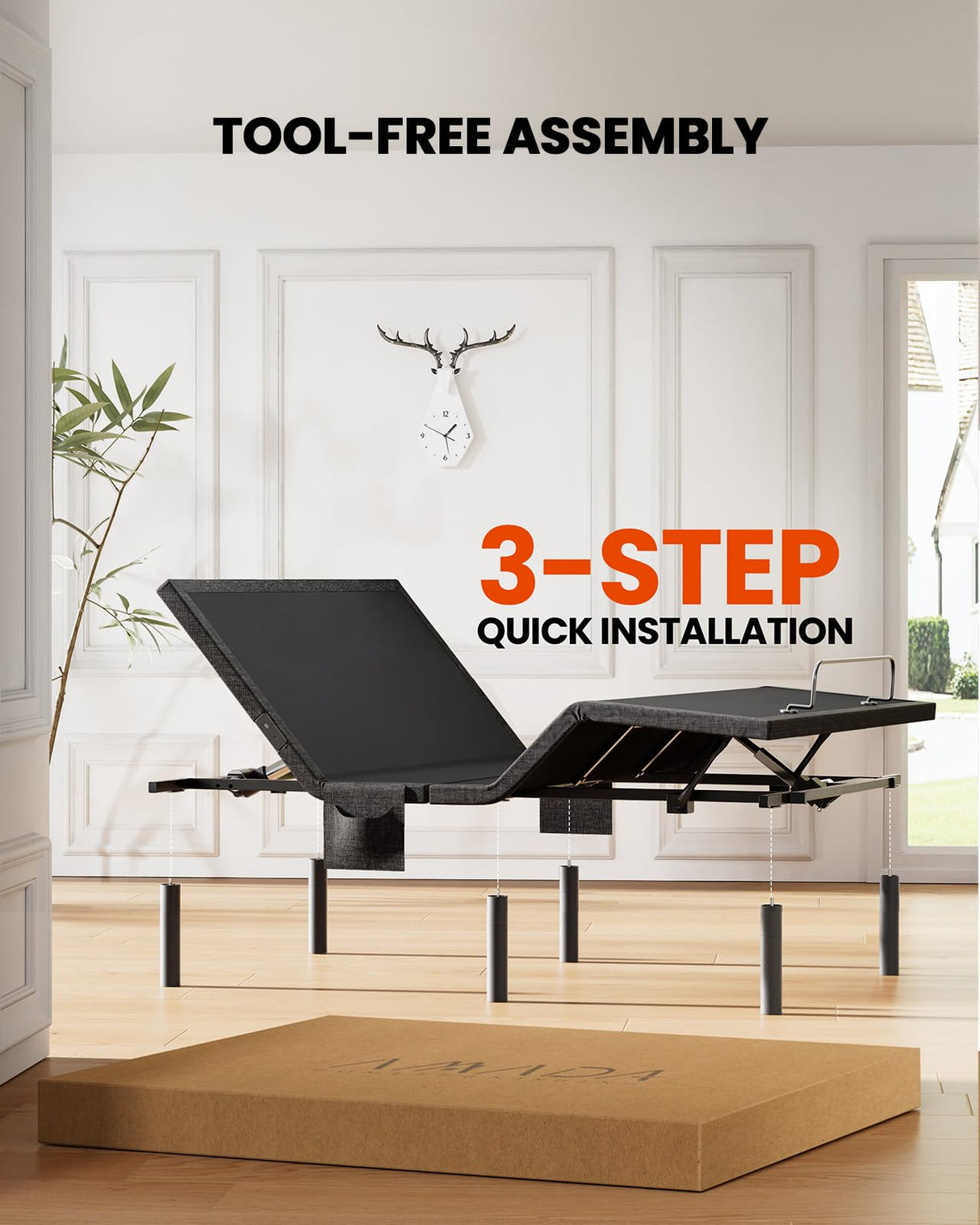 Amada Queen Adjustable Bed Frame with Massage, Head & Foot Incline, Wireless Remote, 4 Built-in USB Ports, LED Night Light, 4 Height-Adjustable Legs, Electric Bed Base, 01B-Q1 AMADA HOMEFURNISHING