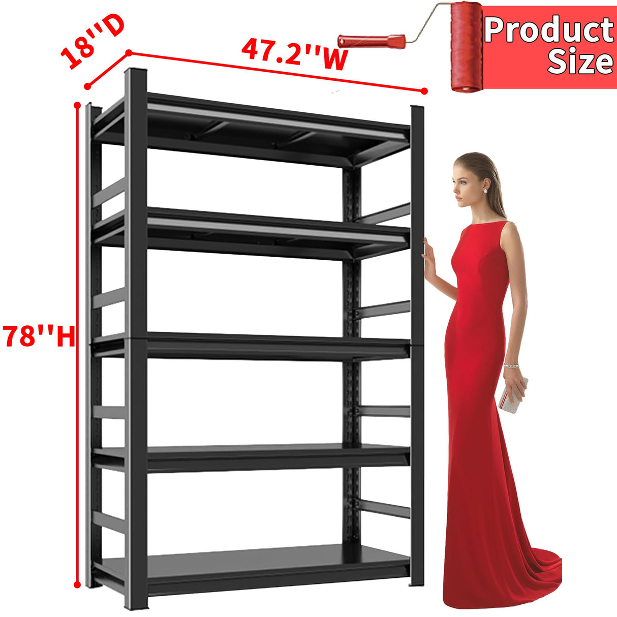 Notmise Book Shelf, 5 Tier Metal Wide Bookshelves, 78" H, Heavy Duty Bookcase, Adjustable Bookshelf, Tall Book Shelf for Living Room & Offices and Library (78" H*47" W*18" D) Notmise