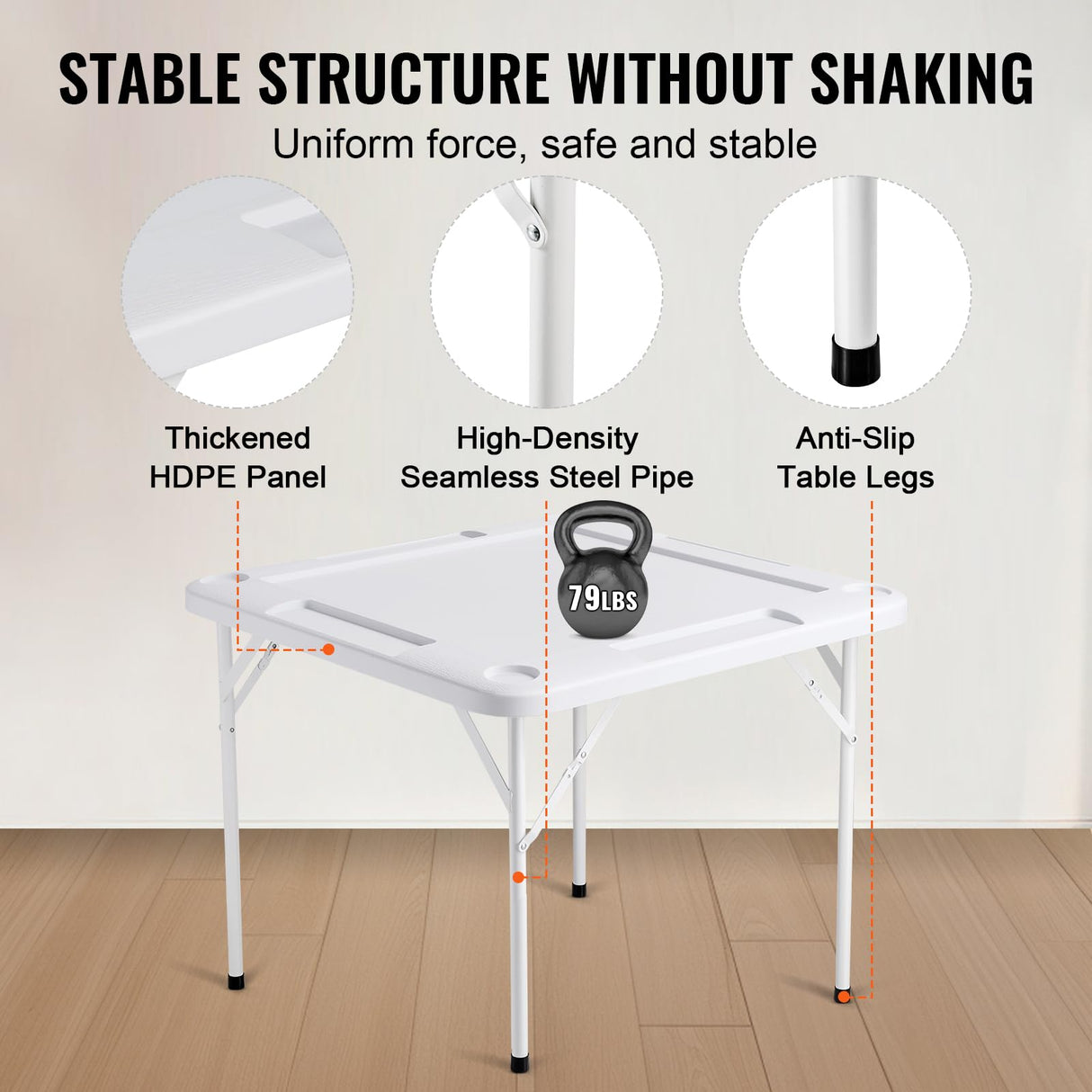 VEVOR Mahjong Table, Square 4 Player Folding Card Table with 4 Cup Holders & 4 Chip Trays, Portable Domino Game Table with 1 Set of Dominoes for Mahjong Poker Puzzles, 35.4 x 35.4-inch, White VEVOR