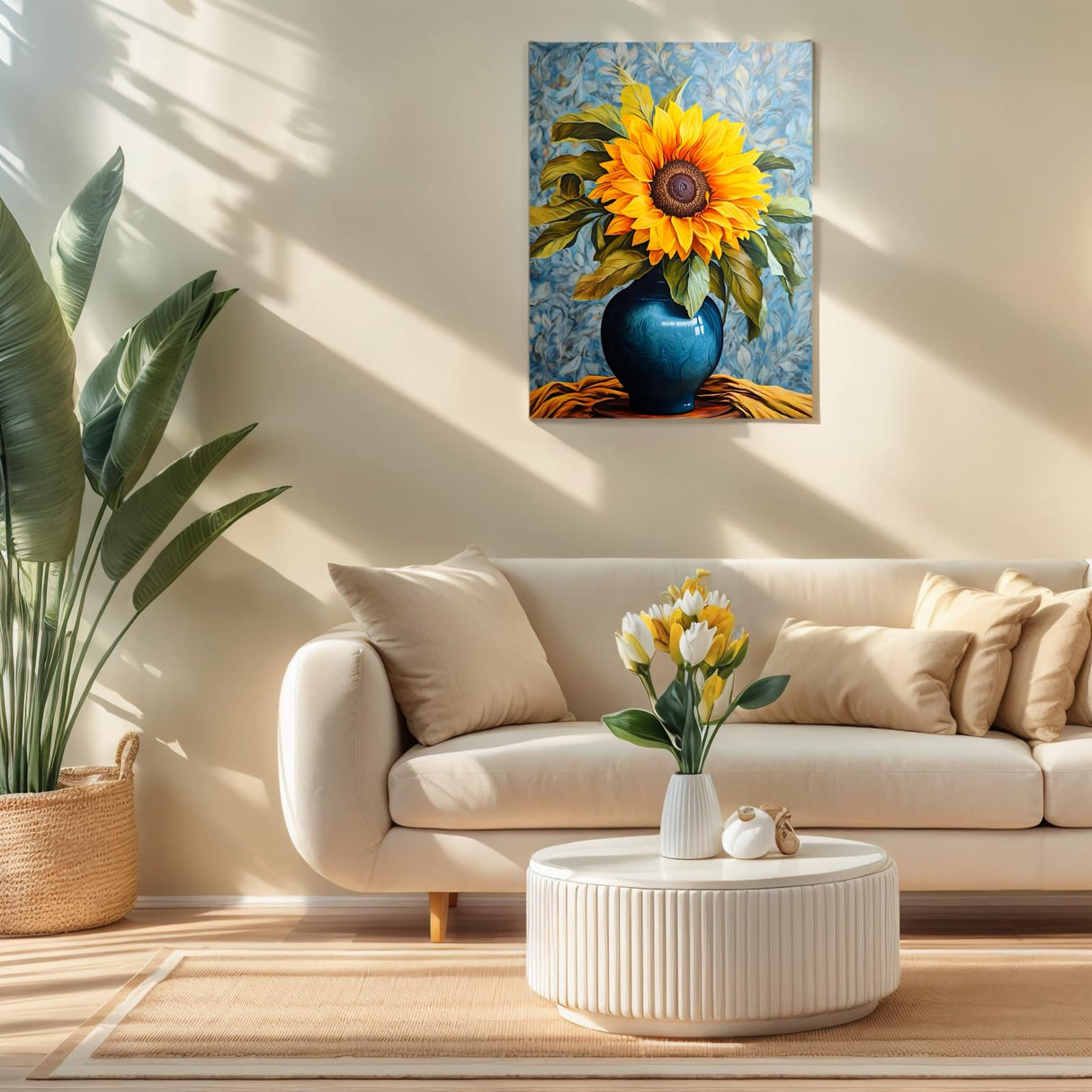 PINFFSHU 5D Diamond Art Kits for Adults Beginners, Full Drill Sunflower in Blue Vase Diamond Painting Kits DIY Gem Art Craft, Home Wall Decor, Unique Gift for Women, 12x16 Inch (30x40cm) PINFFSHU