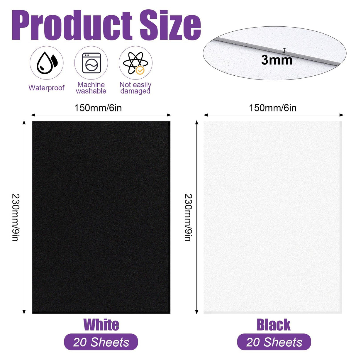 Akamino 40 Pcs 3mm Embroidery Puffy Foam, 6 x 9 Inch EVA Foam Sheets for 3D Embroidery Arts and Crafts, Craft Foam for Cosplay Costume, Hand Sewing, Embroidery Machine, DIY Projects (Black, White) Akamino