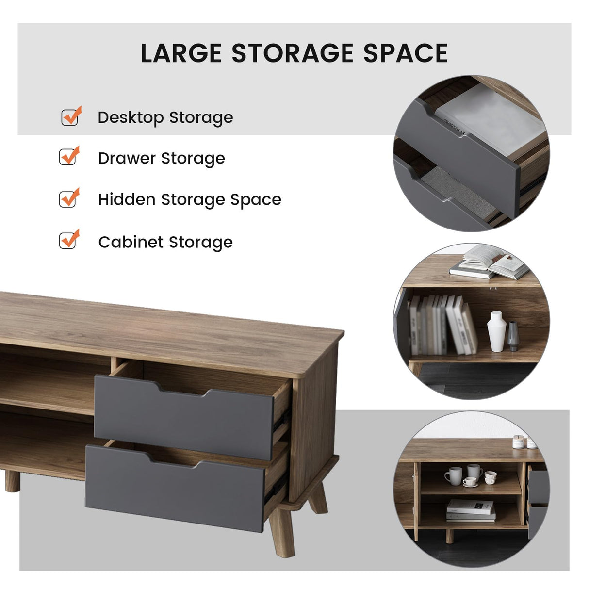 Miuuod 67" TV Stand for 55/60/65 inch TV inch TV,Mid Century Farmhouse TV Stand,Entertainment Center,Retro Media Consol with Storage for Living Room Miuuod