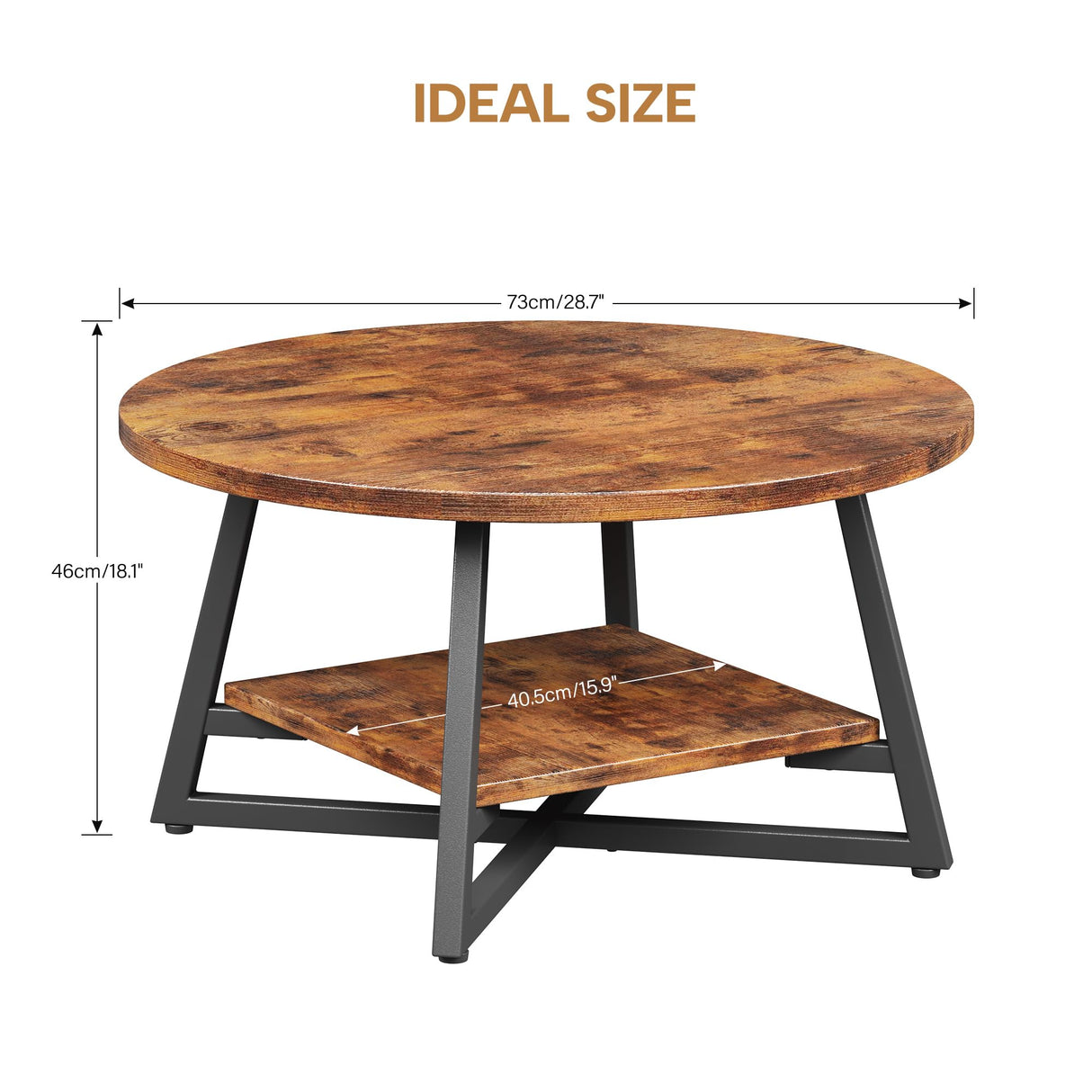 Round Coffee Table, Small Circle Coffee Table with Storage, Modern Wood Round Center Table for Living Room, Home Office, Small Space, Easy Assembly, Rustic Brown Homeiju