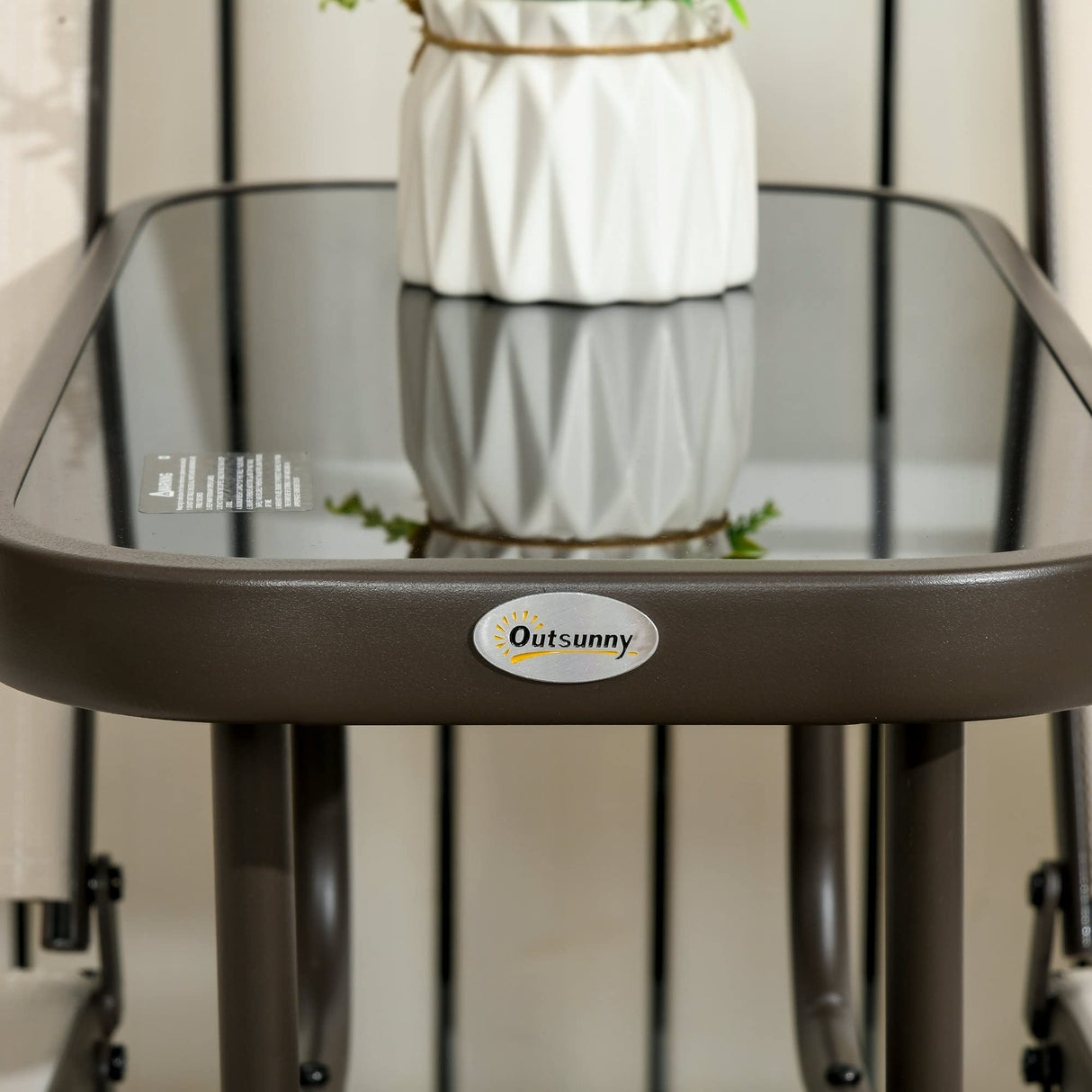 Outsunny Outdoor Glider Bench with Center Table, Metal Frame Patio Loveseat with Breathable Mesh Fabric and Armrests for Backyard Garden Porch, Beige Outsunny