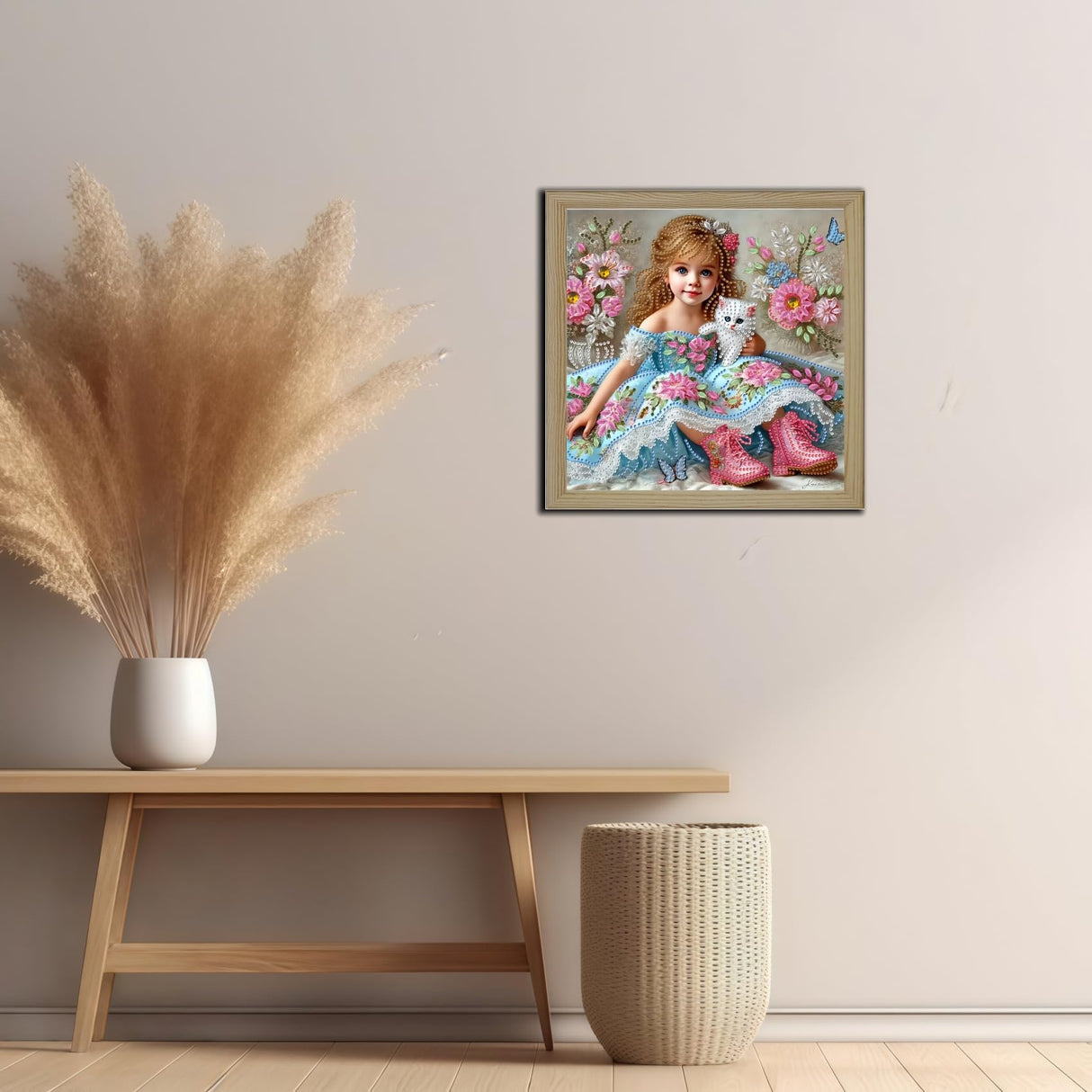 5D Diamond Art Kits for Adults,Cute Little Princess and Her Pet Cat Special Shape Diamond Painting Kits for Beginners, DIY Crystal Paint by Diamonds Dots Gem Art Craft for Home Decor 11.8x11.8 Inch Acelii