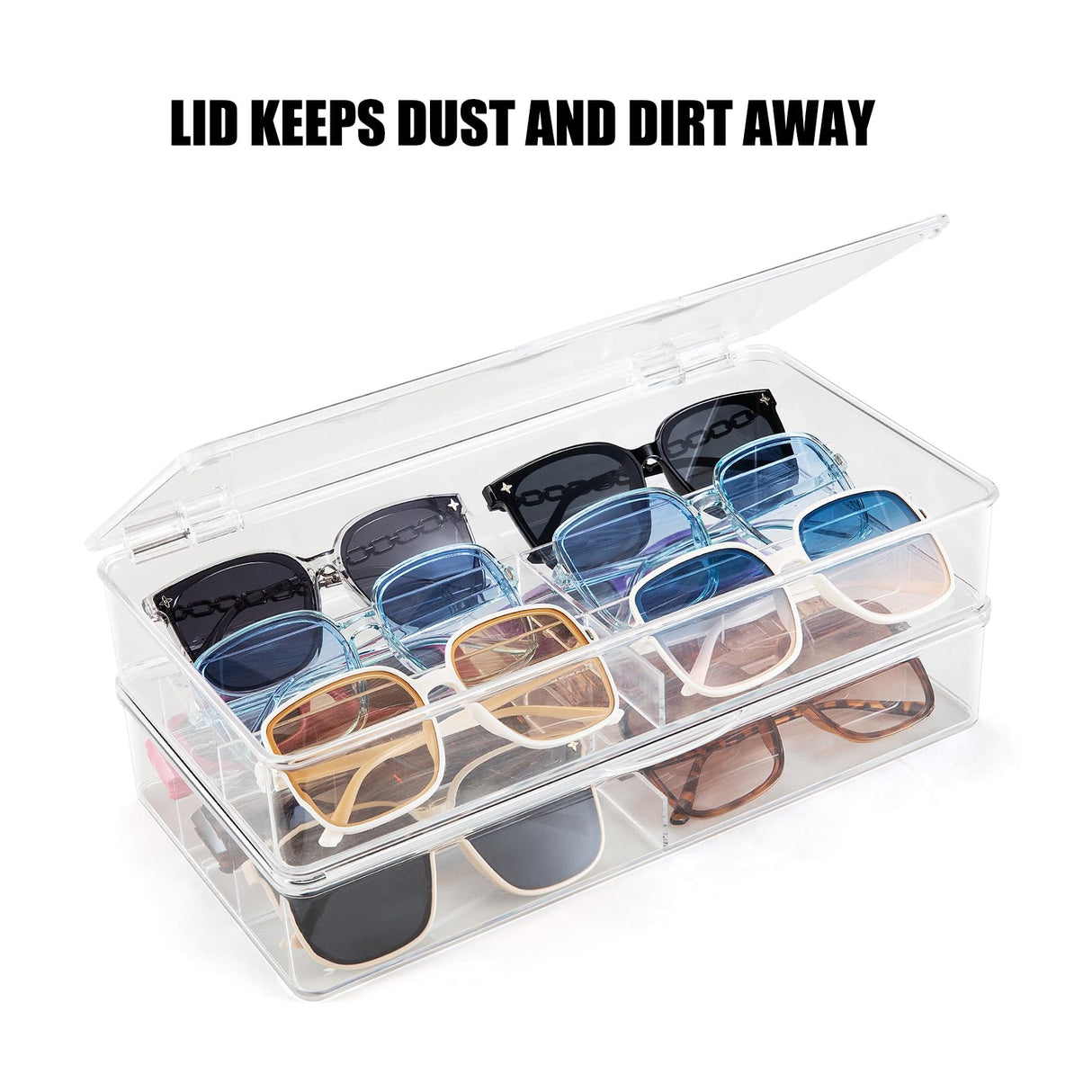 BOPai Acrylic Sunglasses Organizer with Lid, Stackable Glasses Storage Organizer - 2 Pack BOPai