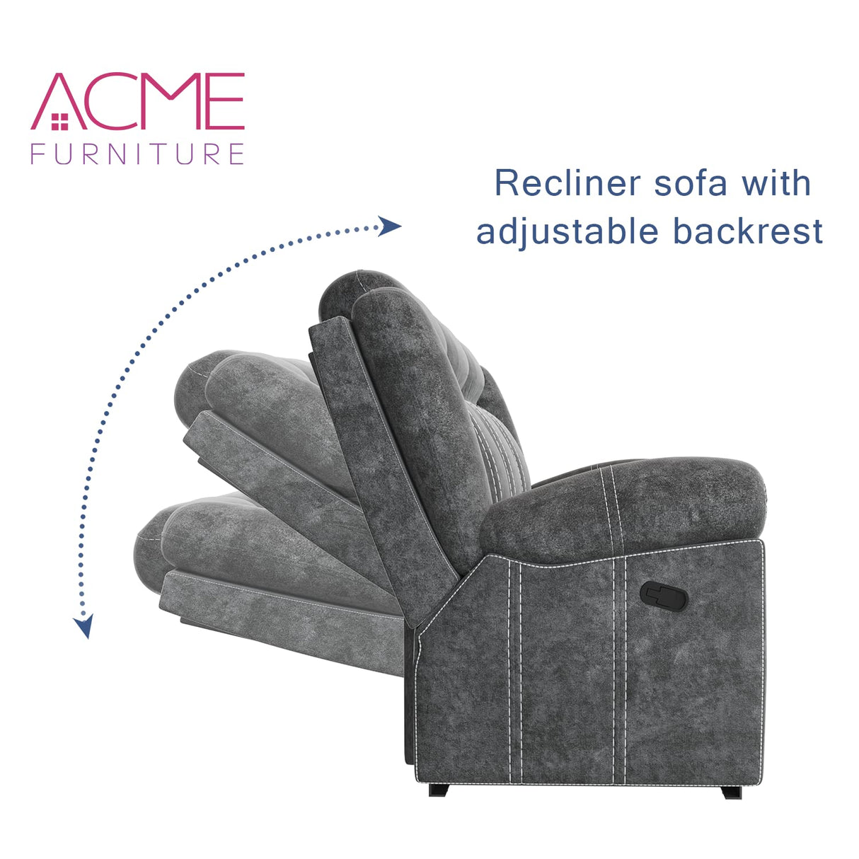 Acme Furniture Zubaida 41" x 87" Modern Velvet Reclining Sofa with USB Dock, 1 Storage Drawer, Tight Back & Seat Cushion, in 2-Tone Gray Finish Acme