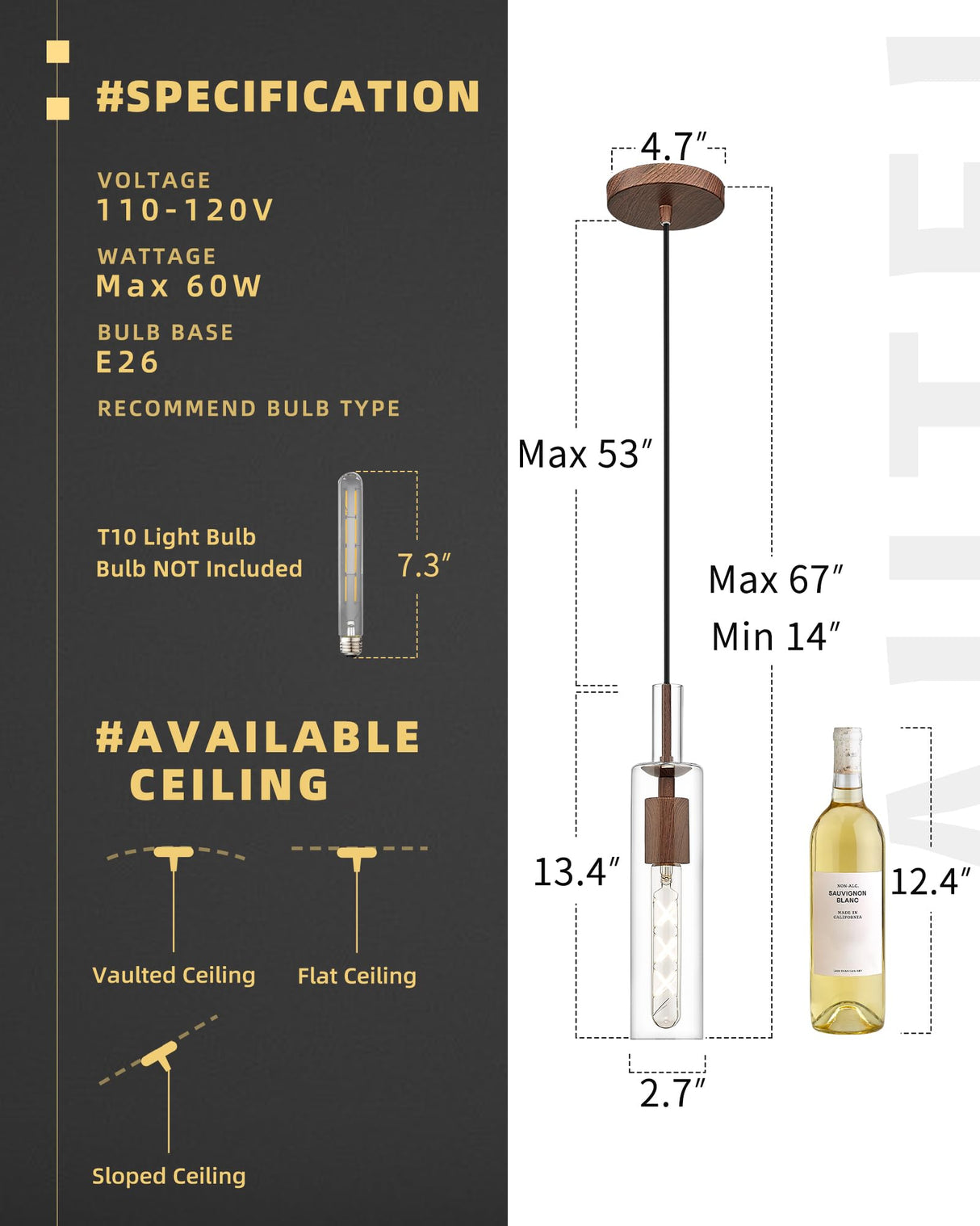 AUTELO Farmhouse Pendant Lights Kitchen Island, 1-Light Pendant Light Fixtures, Dark Wood Grain Hanging Lamp with Clear Cylinder Glass, Pendant Lighting for Kitchen Island, Dining Room, H3875 DW AUTELO