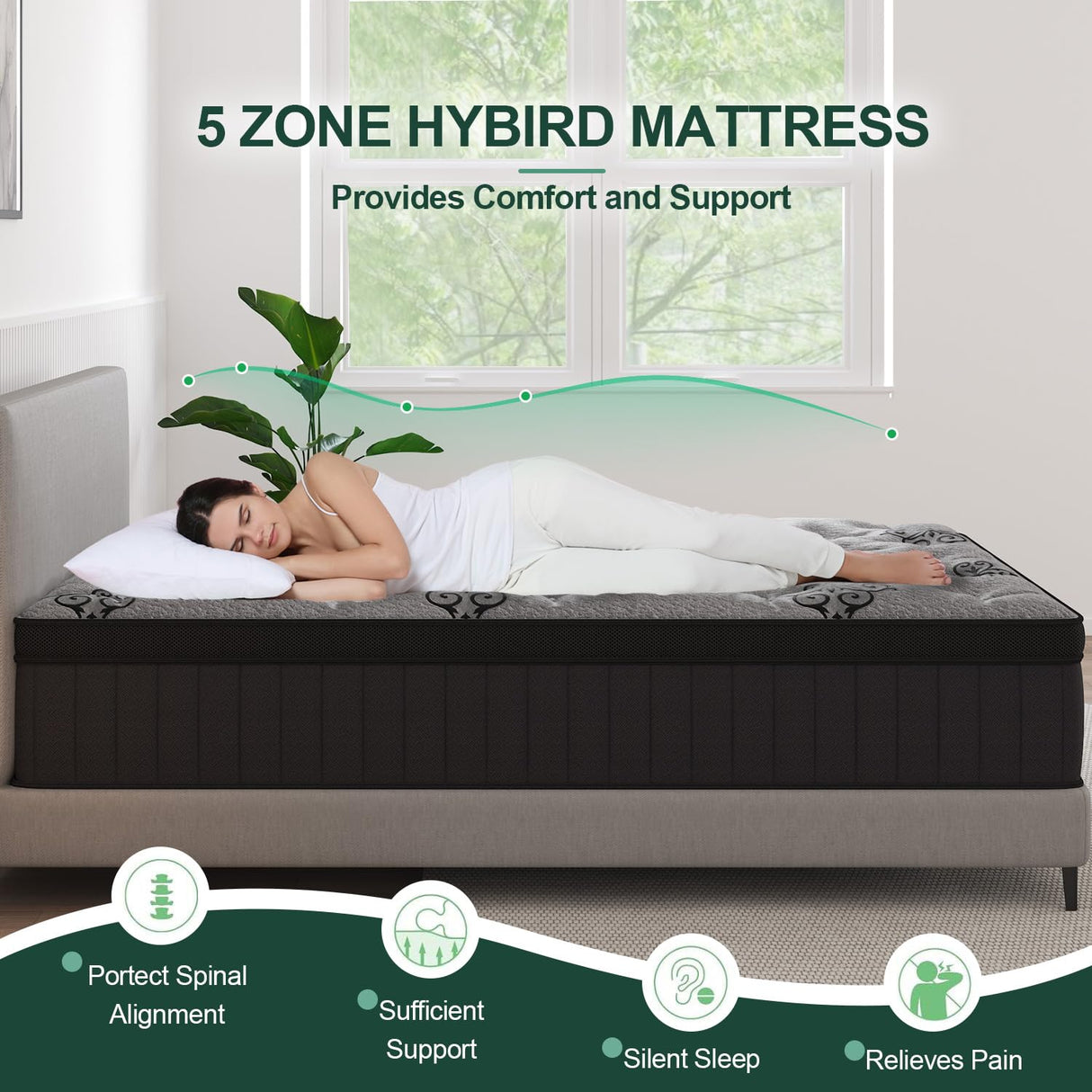 VISCOUNTESS Queen Mattress, 14 Inches Hybrid Mattress Bed in a Box with Gel Memory Foam & Pocket Spring, Euro Top, Medium Firm for Back Support & Pressure Relief, Motion Isolation, Grey VISCOUNTESS