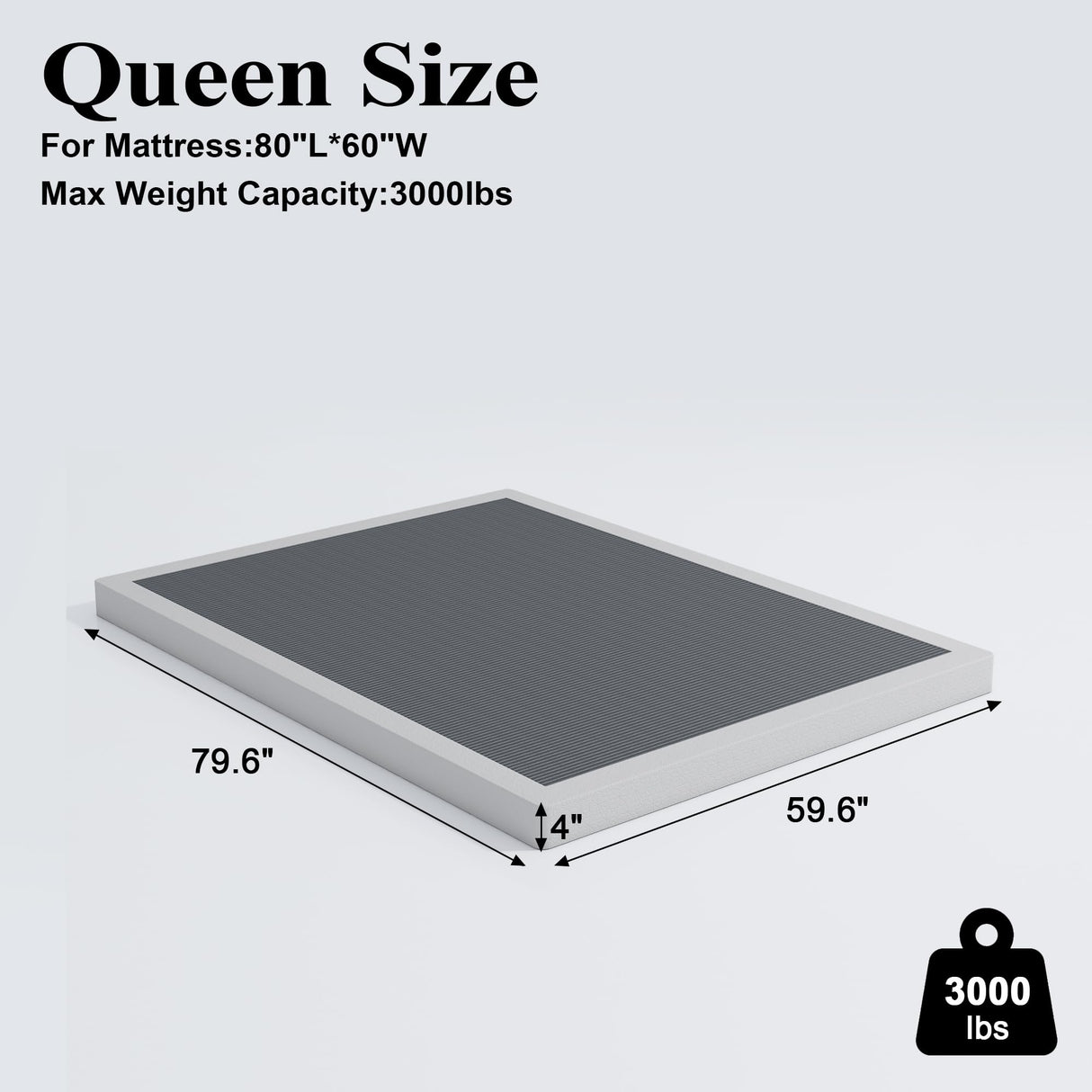 Vehowy 4 Inch Box Spring for Queen Bed,Queen Size Box Spring Only,Heavy Duty Mattress Foundation,Metal Bed Base,Non-Slip,Easy Assembly Vehowy