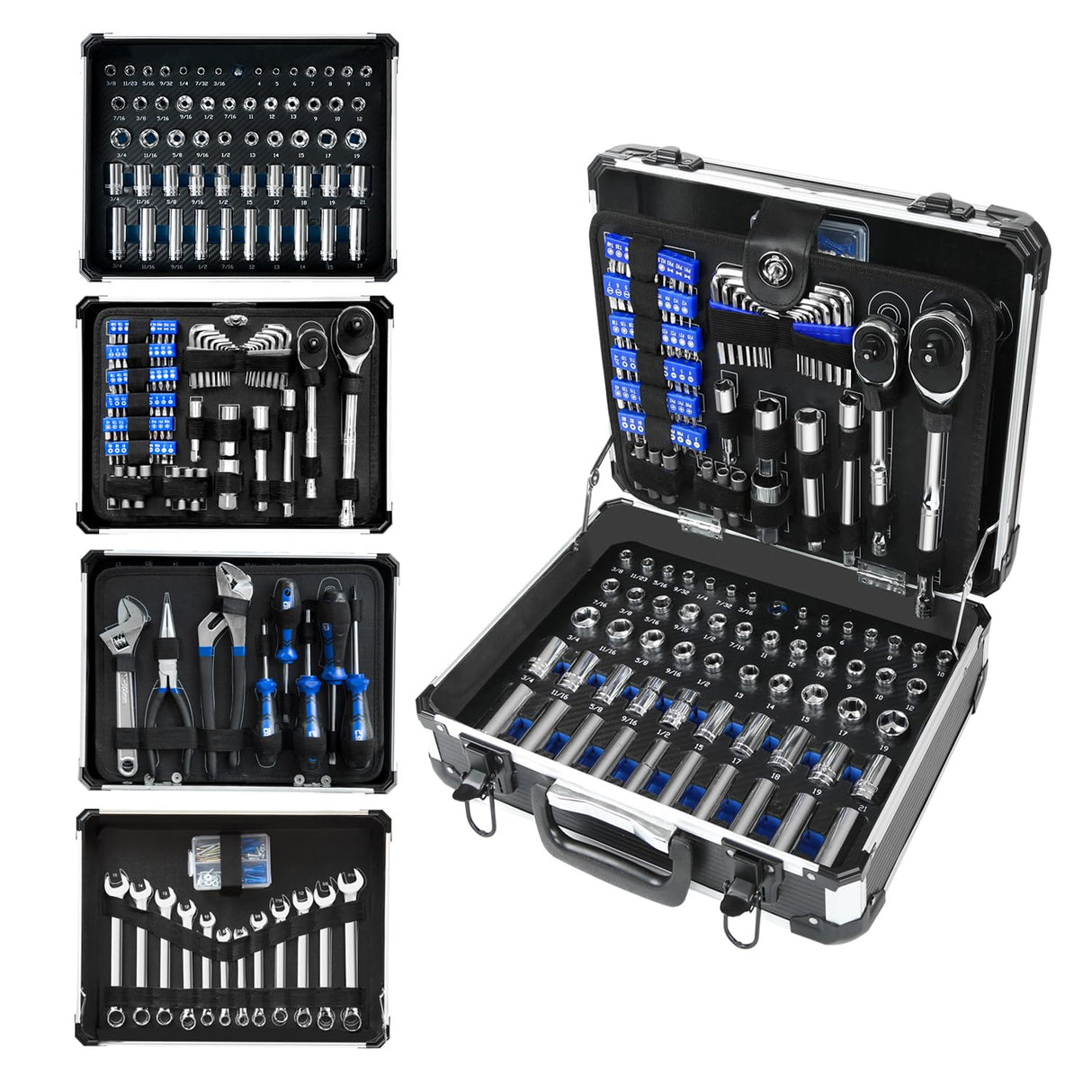 Prostormer Mechanic Tool Set, 240-Pieces Universal Household Auto Repair Tool Kit with Heavy Duty Aluminium Tool Box Prostormer