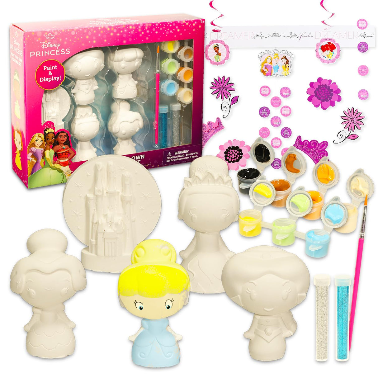 Disney Princess Paint Your Own Figurines Set for Kids - Bundle with DIY Painting Set Featuring Princesses Plus More | Paint Your Own Princess Figures for Girls Disney