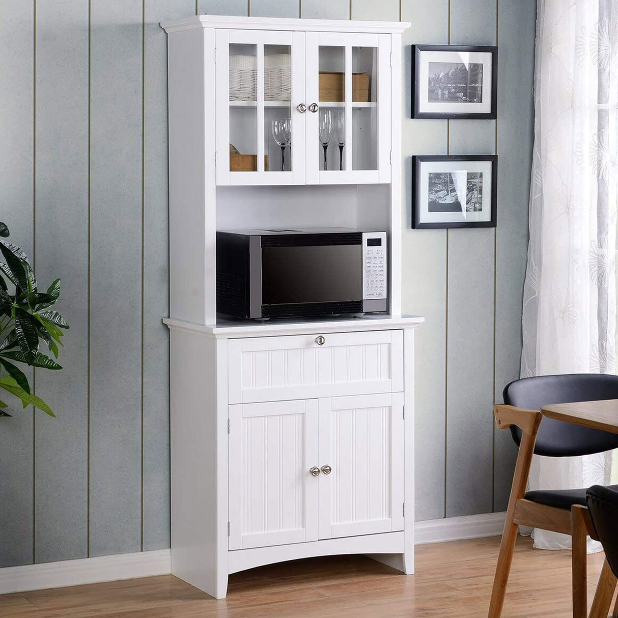 American Furniture Classics OS Buffet and Hutch with Framed Glass Doors and Drawer, Large, White American Furniture Classics