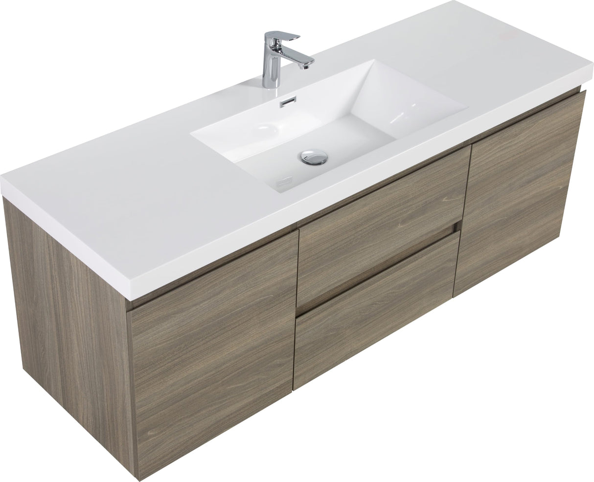 60" Floating Bathroom Vanity with Single Sink, Ash Grey, 2 Drawers, 2 Doors, Resin Top Basin,Easy to Install,for Bathroom,60 Bathroom Vanity,Floating Vanity Bathroom,Bathroom Sink Cabinet Generic