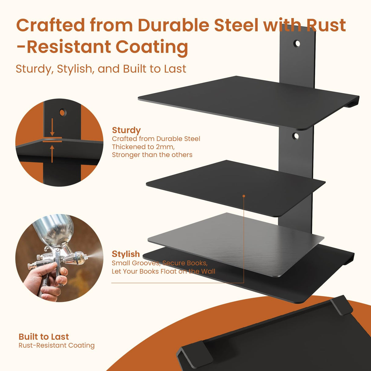 Floating Book Shelves for Wall, 6 Tier Invisible Bookshelves Heavy Duty Metal Loads 90LBS, Vertical Spine Book Tower Hanging Bookshelves, Shelves for Room Wall Mounted, 3 Pack Black Wawocs