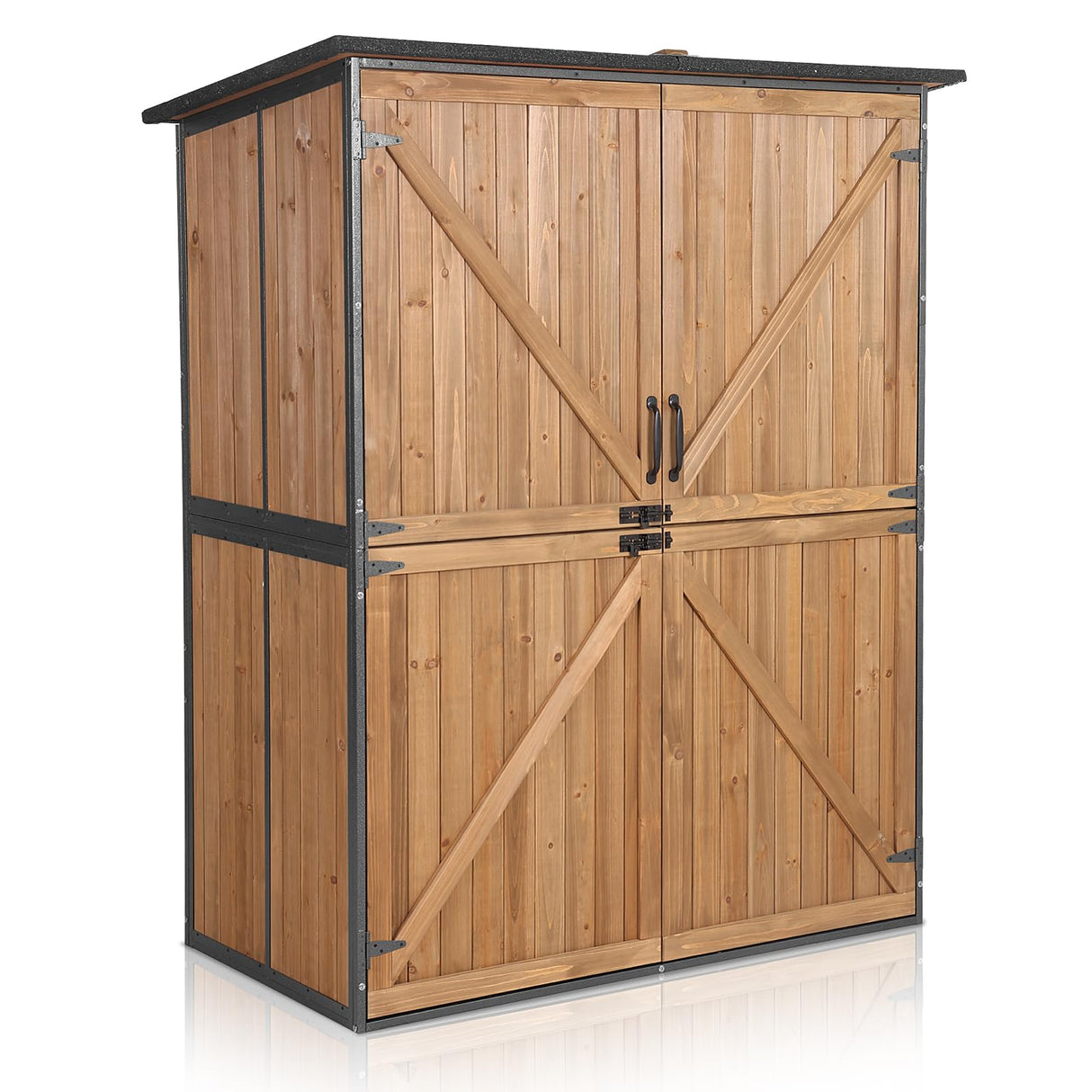 MEDEHOO Outdoor Storage Shed with Floor - Waterproof Natural Fir Cabinet with Adjustable Shelves and Double Lock for Anti-Theft - Suitable for Storing Garden Tools, and Household Debris (Brown) MEDEHOO