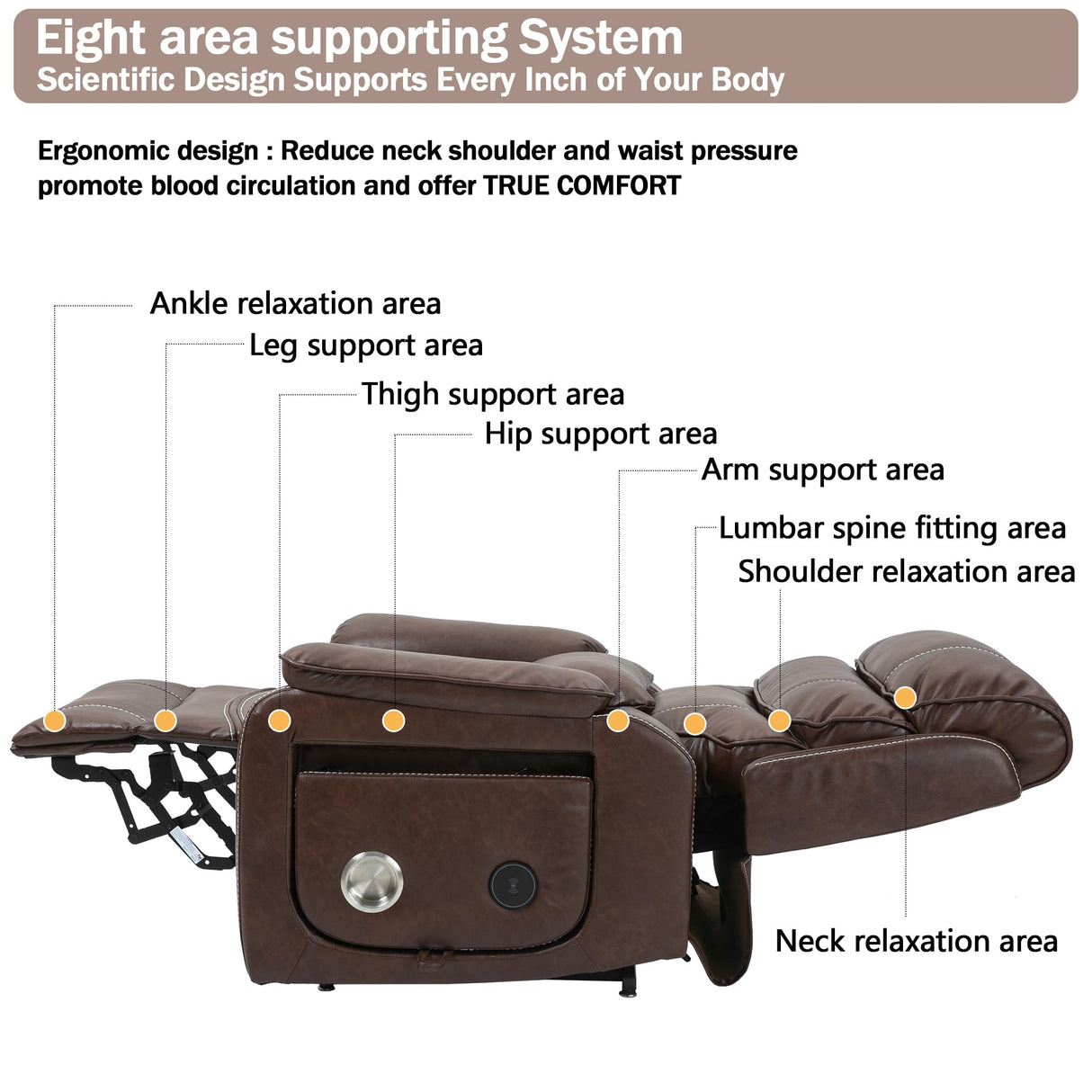 JIKFRIMA Power Lift Recliner Chair for Adults Elderly Lay Flat Leather Recliners with Massage Heating, Extended Footrest, Wireless Charging Device, USB Ports, Cup Holder, Lumbar Pillow, Up to 400LBS JIKFRIMA