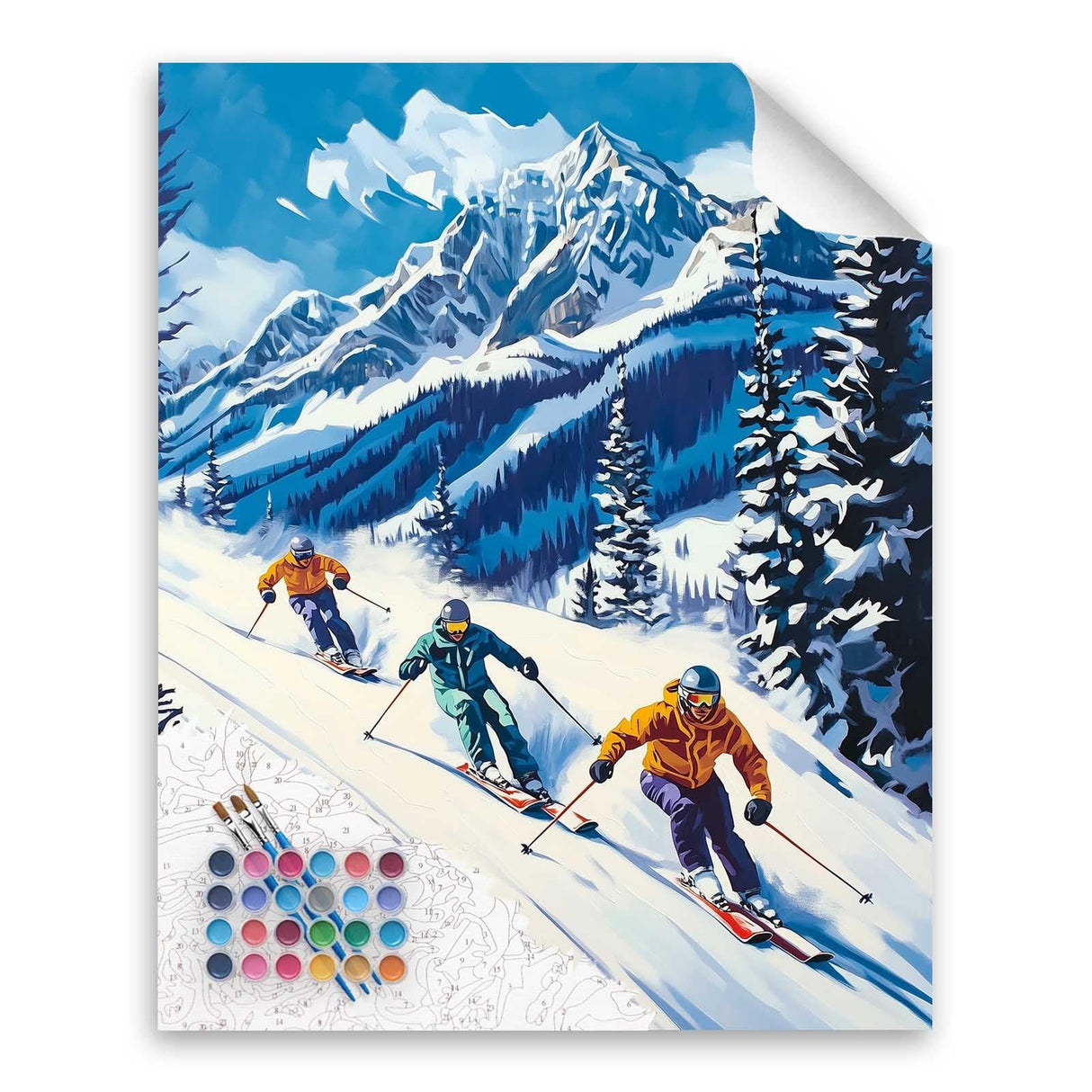 Cawpom Paint by Number Skiing, Ski Paint by Numbers Kit for Adults, Winter Sports Wall Art, Snow Mountains Acrylic Painting, Snowboard Poster Home Wall Decor(16x20inch, No Frame) Cawpom