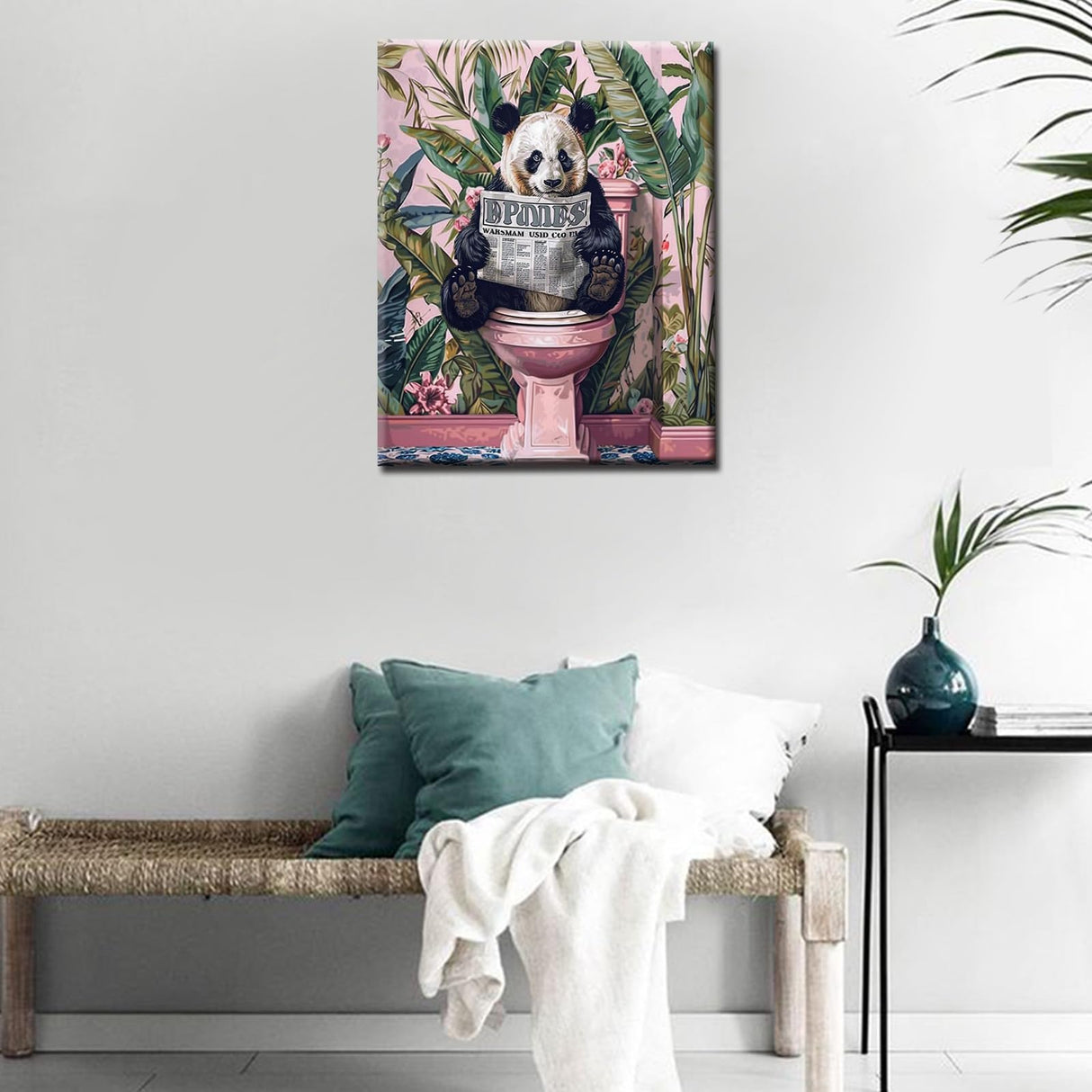 Funny Panda in Toilet Paint by Numbers for Adults Black and White Animal DIY Oil Painting Kits Tropical Plant Paint by Number Kits Canvas Farmhouse Arts Craft Modern Home Decor16x20In no Frame Tucocoo