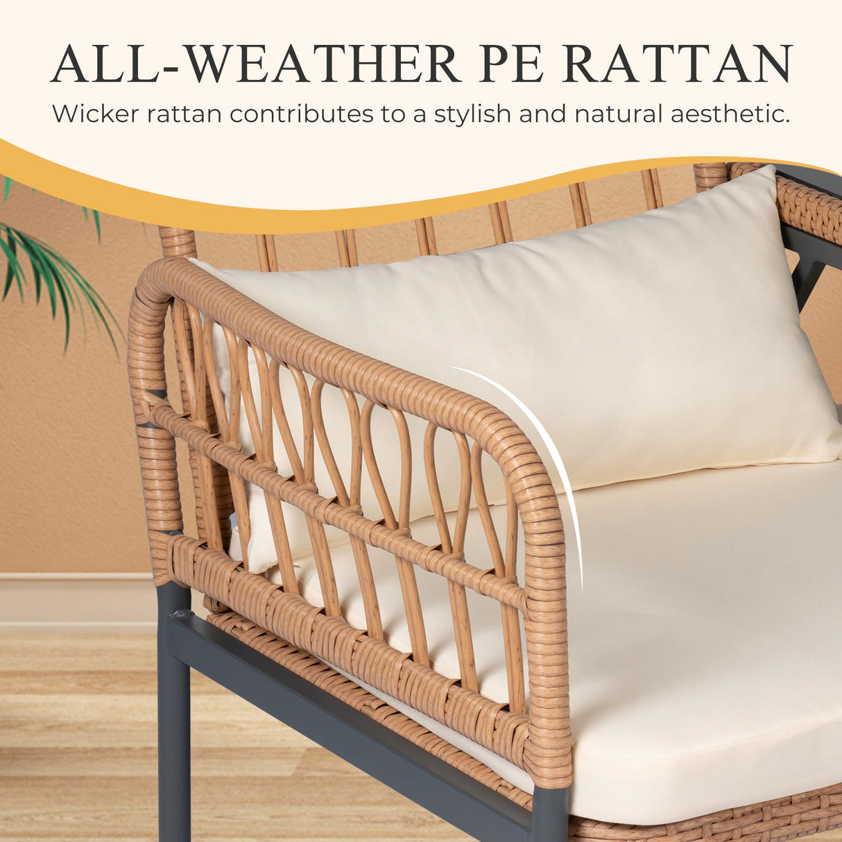 PROHIKER Patio Furniture Outdoor Rattan Loveseat 2-Seat with Built-in Table, Lumbar Pillows and Cushions, All-Weather Wicker Loveseat Porch Chairs for Balcony, Lawn, Backyard PROHIKER