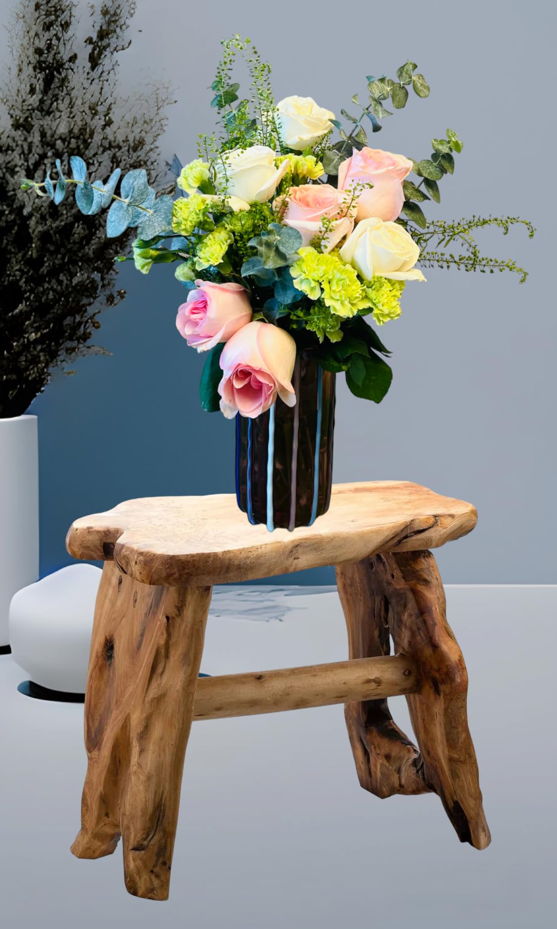 TJ Global Natural Edge Cedar Wood Tree Stump Indoor/Outdoor Stool, Garden Bench, Night Stand, End Table, Plant Stand - L20 x W11 x H17 TJ Global