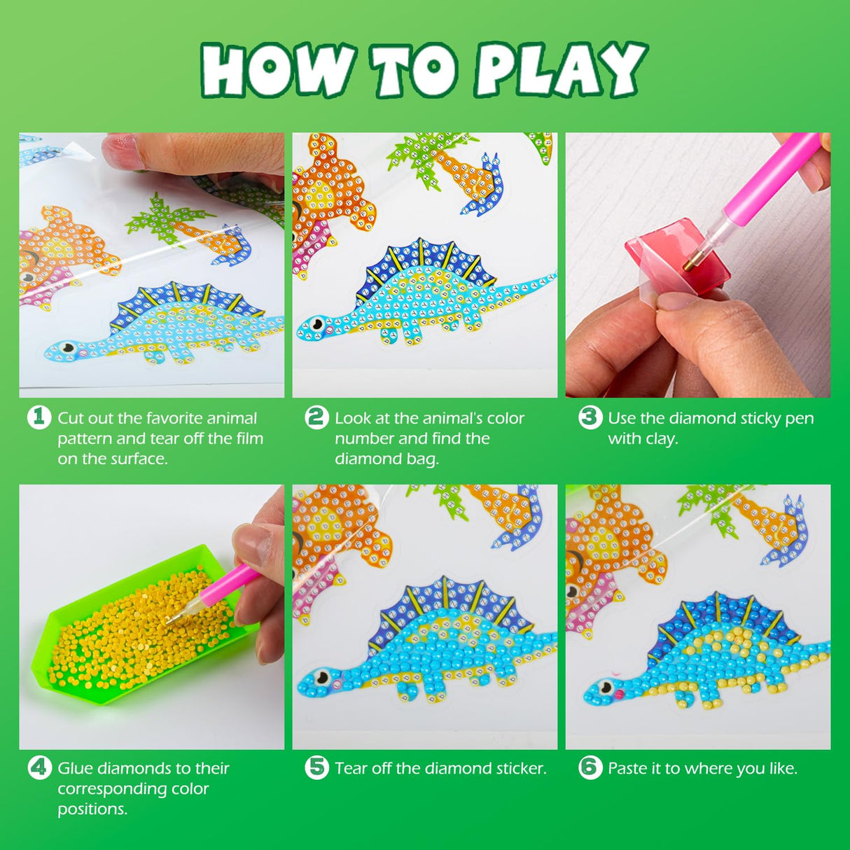 Labeol Diamond Art Kits for Kids Boys and Girls Ages 6-8-10-12 Easy to DIY Creative Diamond Art Sticker Craft by Numbers Kits for Kids and Adult Beginners (Jungle Animals) Labeol