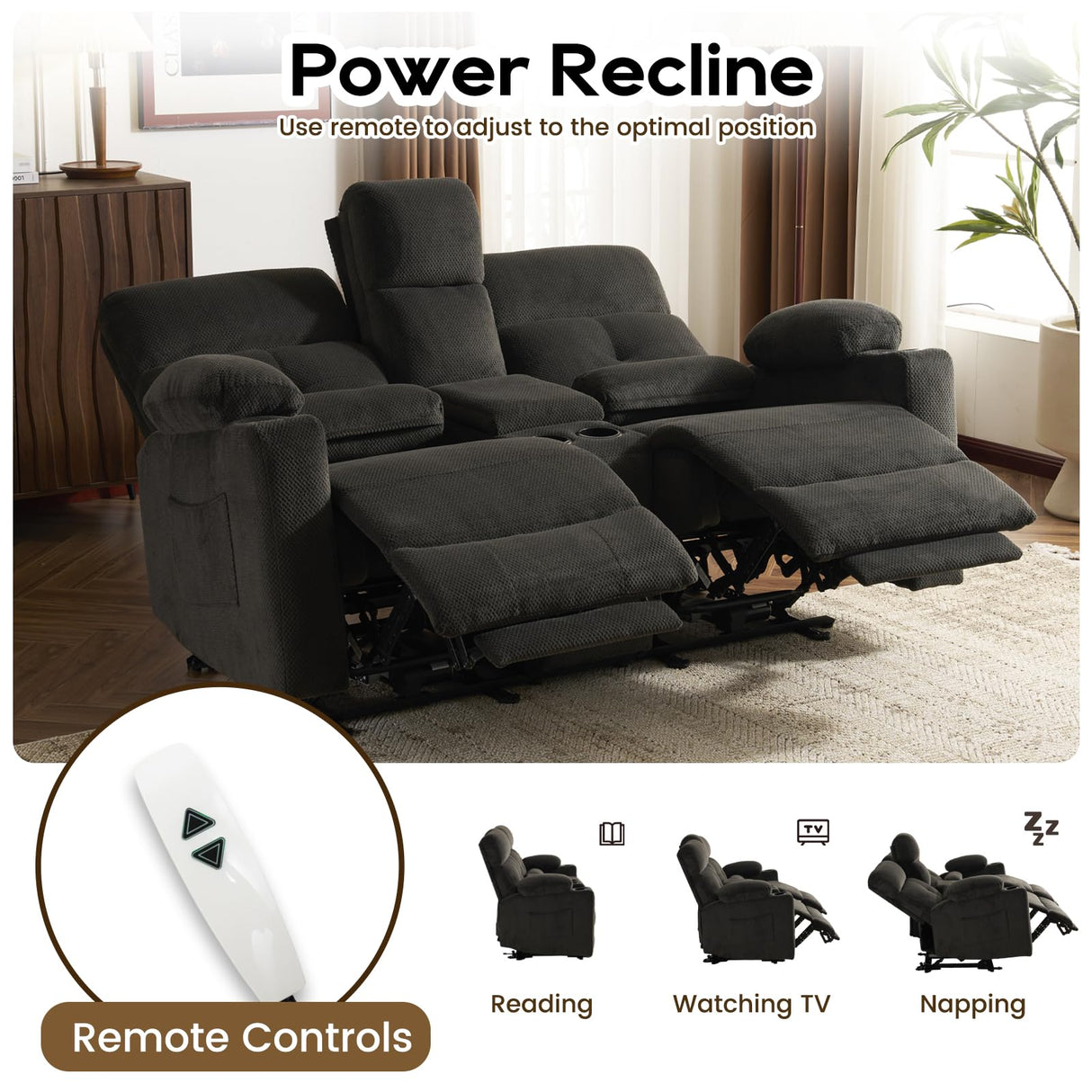 P.H.Furn Power Reclining Loveseat, Massage Loveseat Recliner Sofa Home Theater Seating with Heat, RV Love Seat Chair Clearance with Console, Storage, Cup Holders, Wall Hugger Couch P.H.Furn