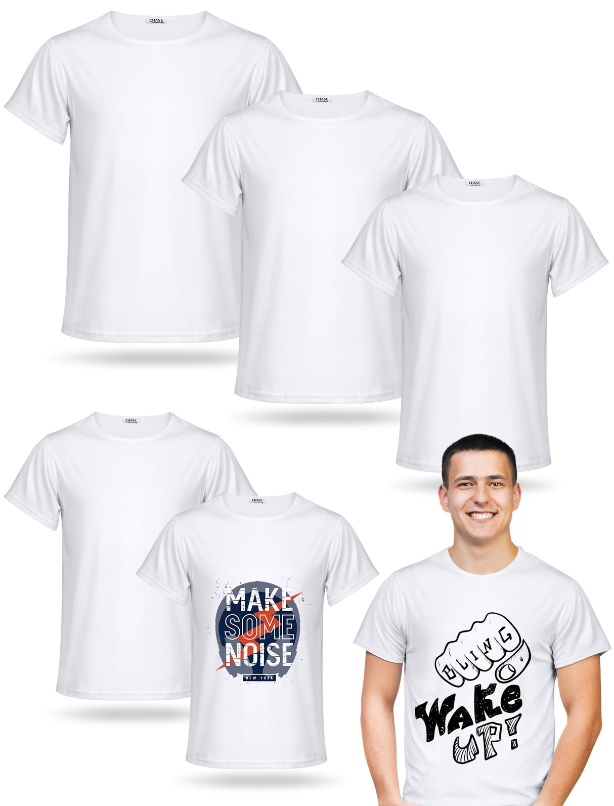 JenPen 5 Pieces Men's Unisex Sublimation Blank T Shirt White Polyester Shirts Crew Neck Short Sleeve for Sublimation T Shirt (XL) JenPen