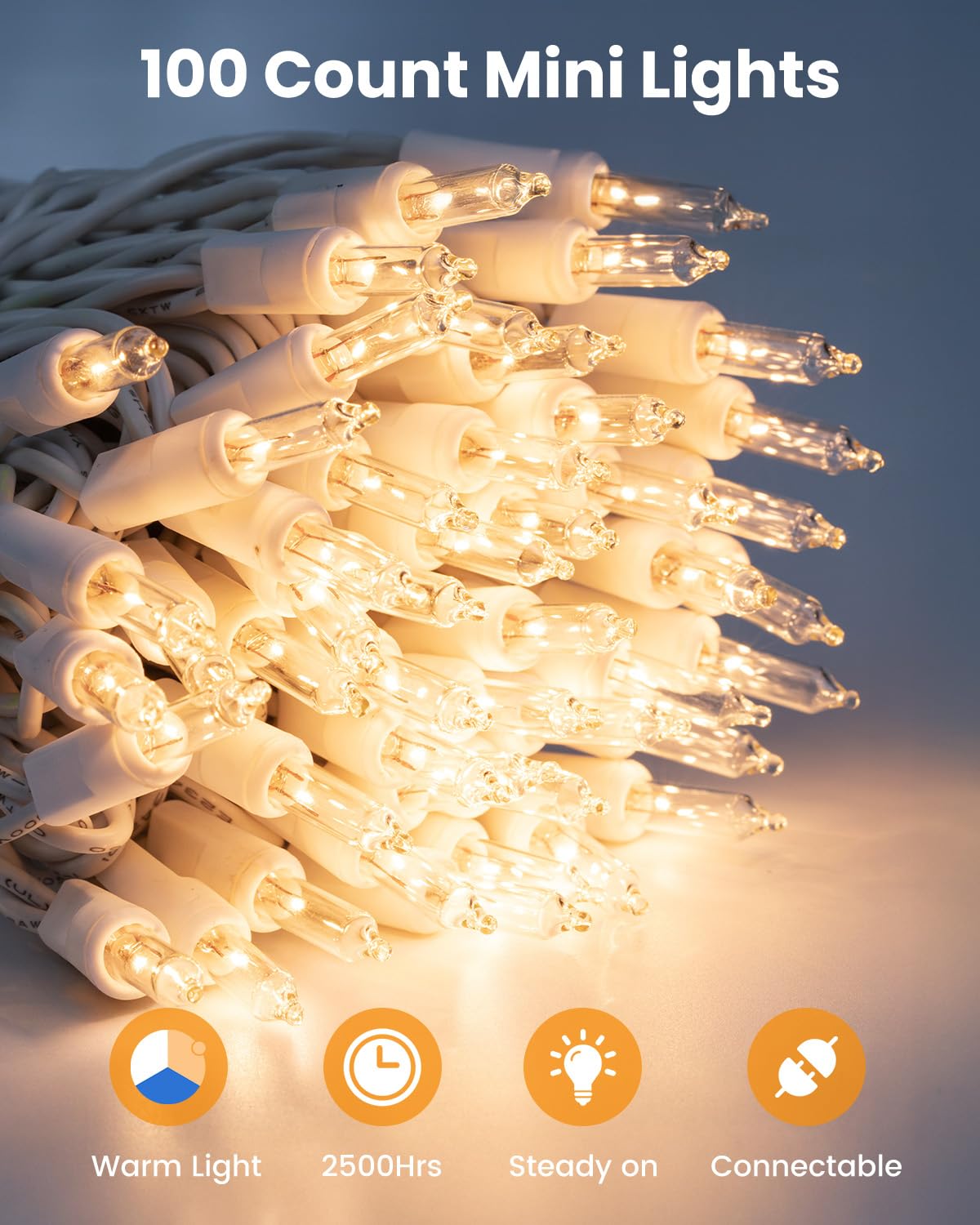 Minetom Clear Christmas Lights Set 100 Count 25 Feet Incandescent Bulb Mini String Lights for Indoor Christmas Tree Garland Birthday Wedding Party Festival Decoration, White Wire Minetom