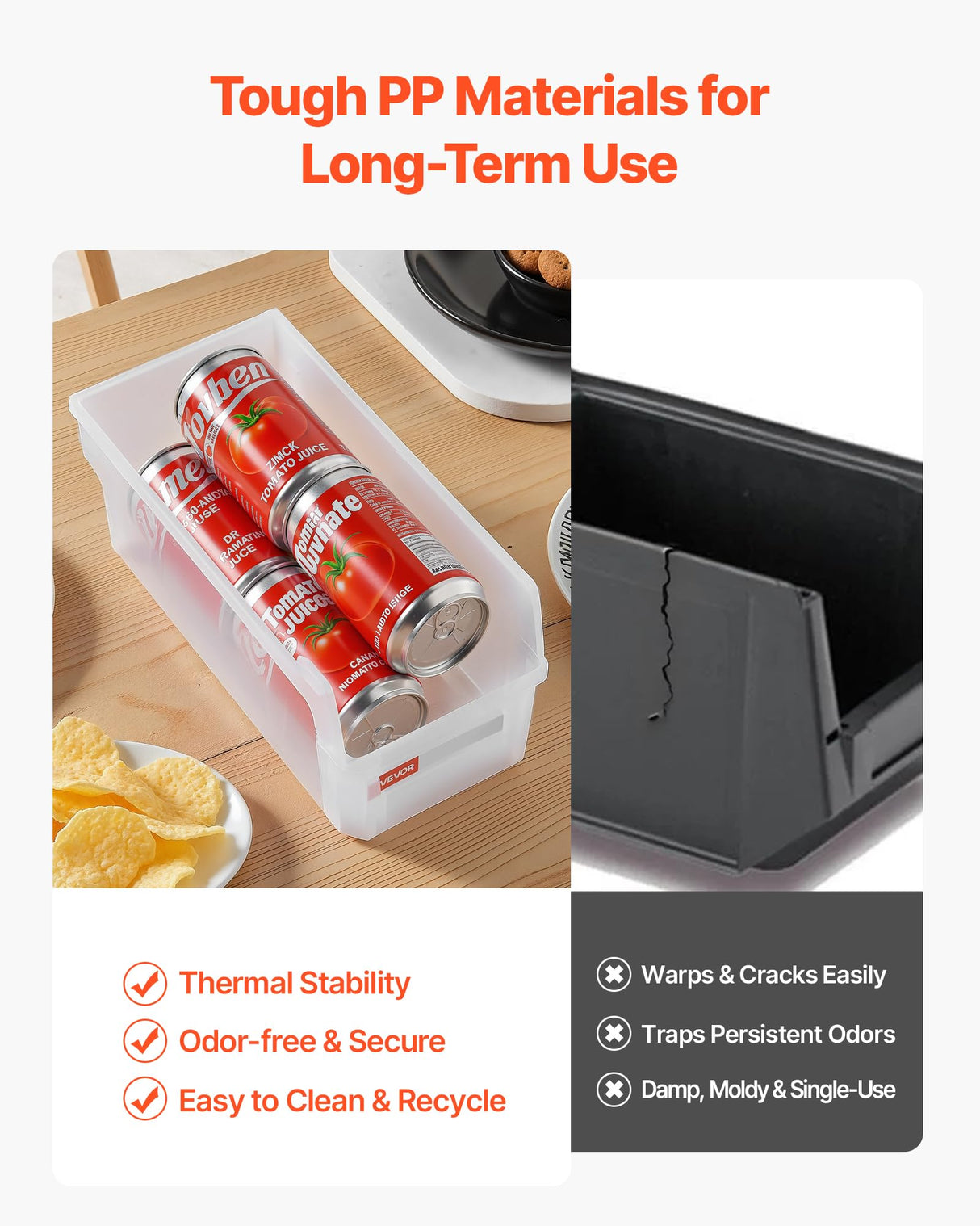 VEVOR Plastic Stackable Storage Bins, 10.9 x 5.5 x 5.1 inch (8 Pack), Plastic Containers for Organizing & Storage Bins for Closet, Garage, Small Parts, Office Supplies, Other Accessories, Transparent VEVOR