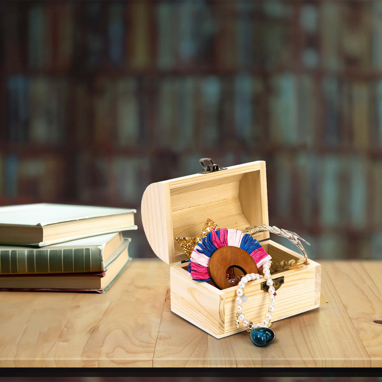 Tosnail 6 Pack Unfinished Wooden Treasure Chest, 4.7 x 3 x 3.5 Inches Small Treasure Chest Boxes, Wood Container with Hinged Lid, Mini Lock Box for Crafts, Gift, Trinket, Jewelry Tosnail