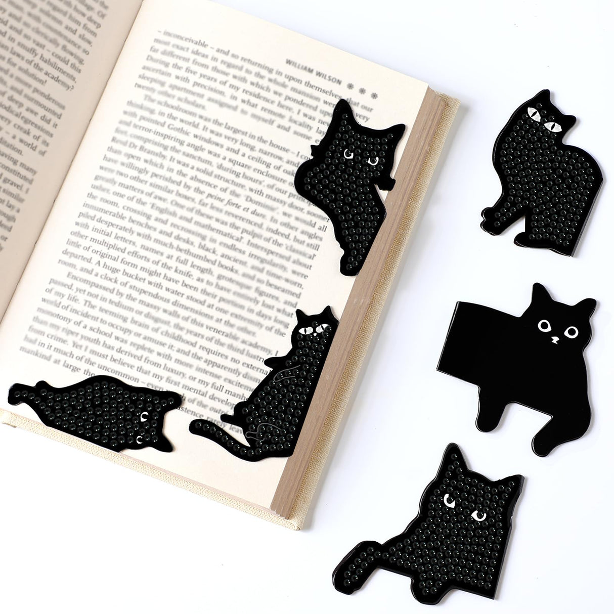 Saillong 12 Pcs Black Cat Diamond Painting Bookmark Cute Cat Diamond Art Kits for Aldults Animal Magnetic Bookmark 5D Rhinestone Magnetic Book Page Clips for Reading Lover Gifts Office Home DIY Crafts Saillong