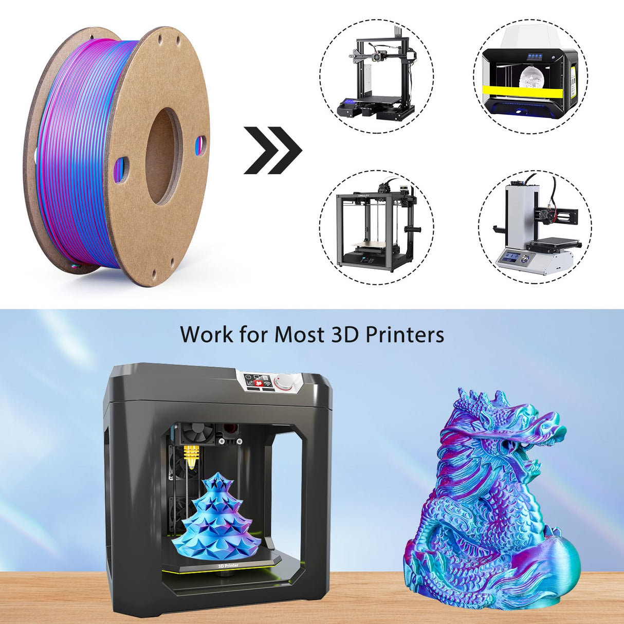 3Dgenius Silk PLA 3D Printer Filament Triple Color Silk PLA Filament 1.75mm 3D Printing Filament Fit Most FDM Printers, 250g Spool(0.55lbs), 3 in 1 Color Rose Red Sky Blue Green 3Dgenius