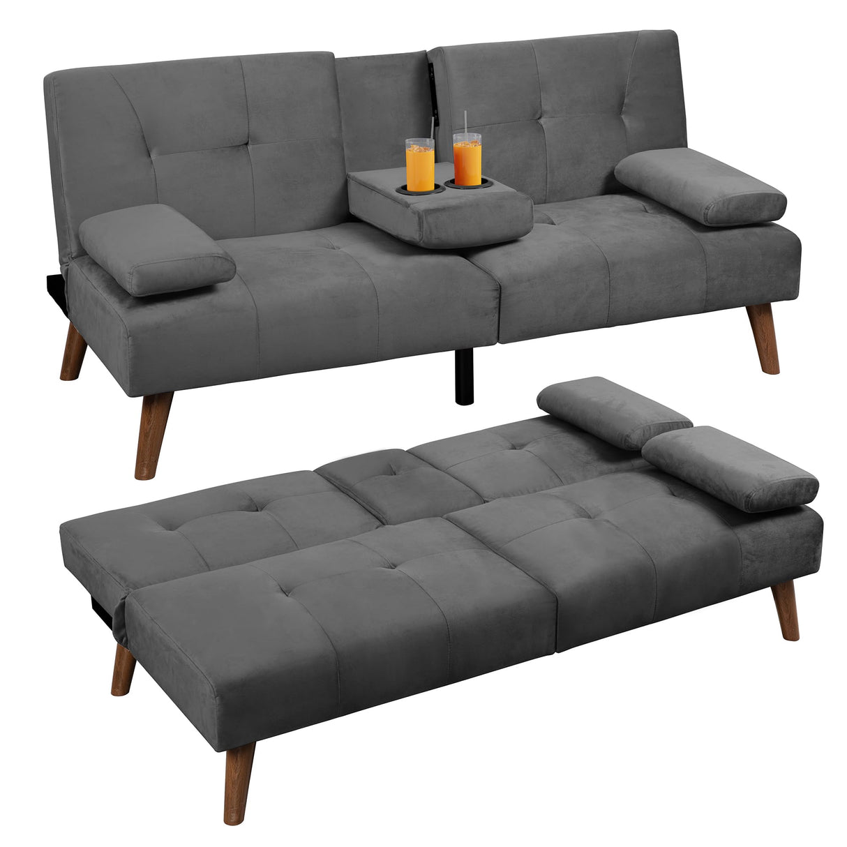 Shintenchi Futon Sofa Bed, Convertible Couch Beds Loveseat, Modern Recliner Sleeper, Small Lazy Set for Living Room, Office, Apartment, Dark Gray Shintenchi