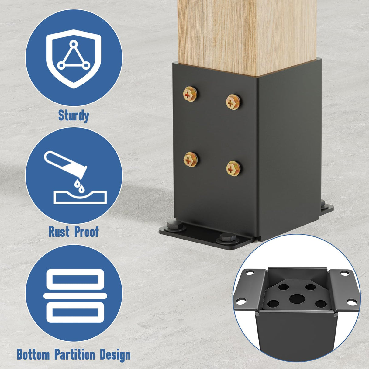 4x4 Post Base 2 Pcs, Heavy Duty Post Anchor with Anti-Corrosive Partition, Inner Size 3.5"x3.5", 13 Gauge Thick Solid Steel, Rust-Proof Powder-Coated Wood Fence Post Brackets for Support Deck, Pergola QZER