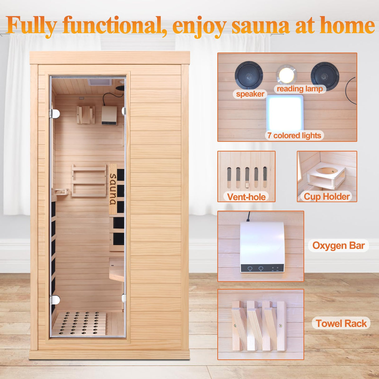 DWKWE Far Infrared Sauna Room for Home Use - 1350W Natural Hemlock Indoor Personal Wooden Personal Dry Sauna with Rapid Heating, Perfect for Athletes, Busy Professionals & Arthritis Sufferers DWKWE