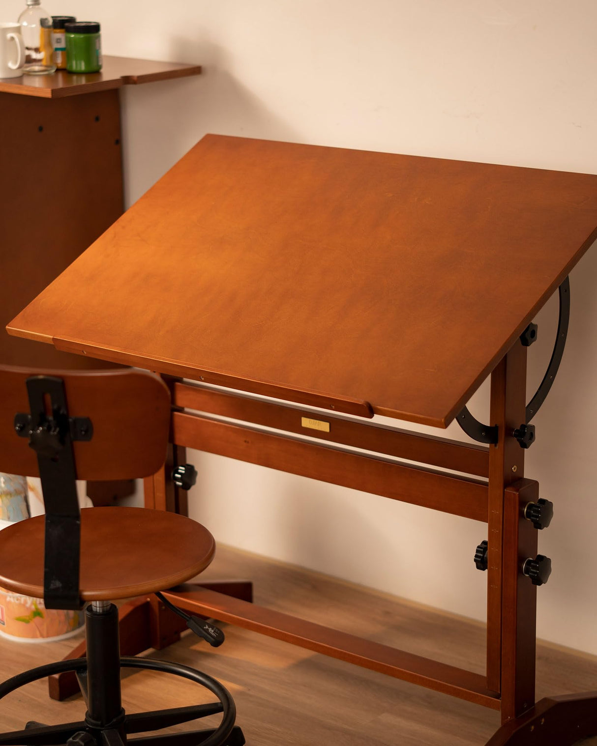 DJAR Adjustable Wooden Drafting Table, 35"x24" Walnut Drawing Desk for Art, Sketching, Painting & Writing DJAR