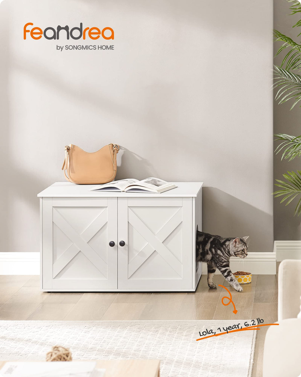Feandrea Cat Litter Box Enclosure, Litter Box Furniture Hidden with Removable Divider, Indoor Cat House, End Table, 31.5 x 20.9 x 19.7 Inches, White UPCL002W01 Feandrea