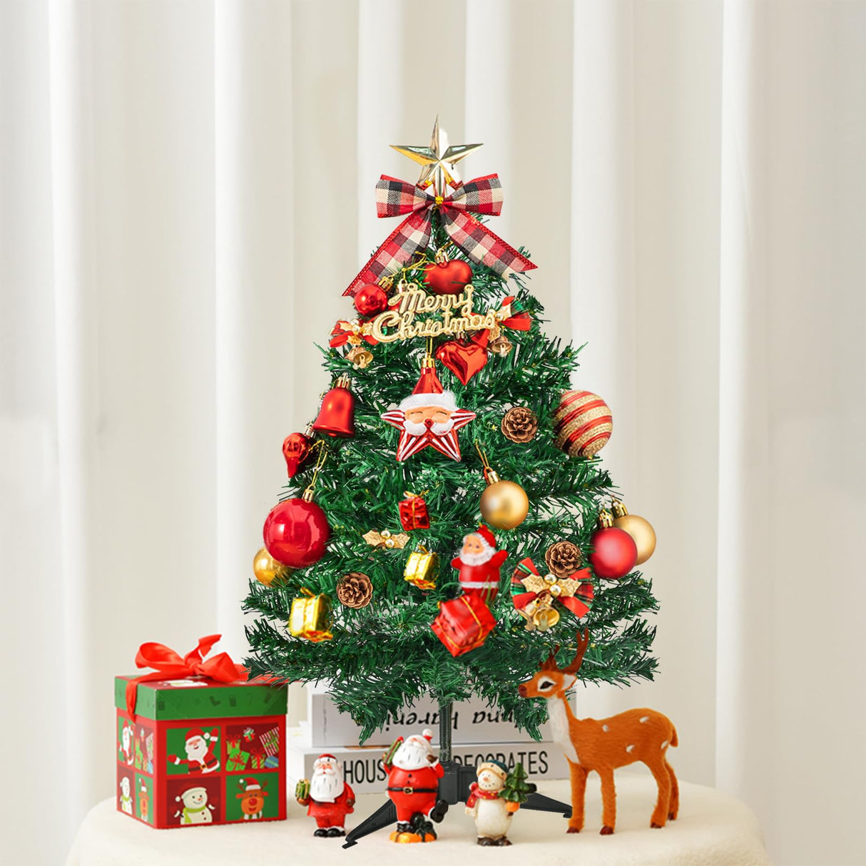 Gloreyan 22Inch Artificial Christmas Tree Green Tabletop Christmas Tree with Plastic Stand Mini Xmas Pine Tree for Party Supplies Indoor Outdoor Holiday Home Decoration Gloreyan
