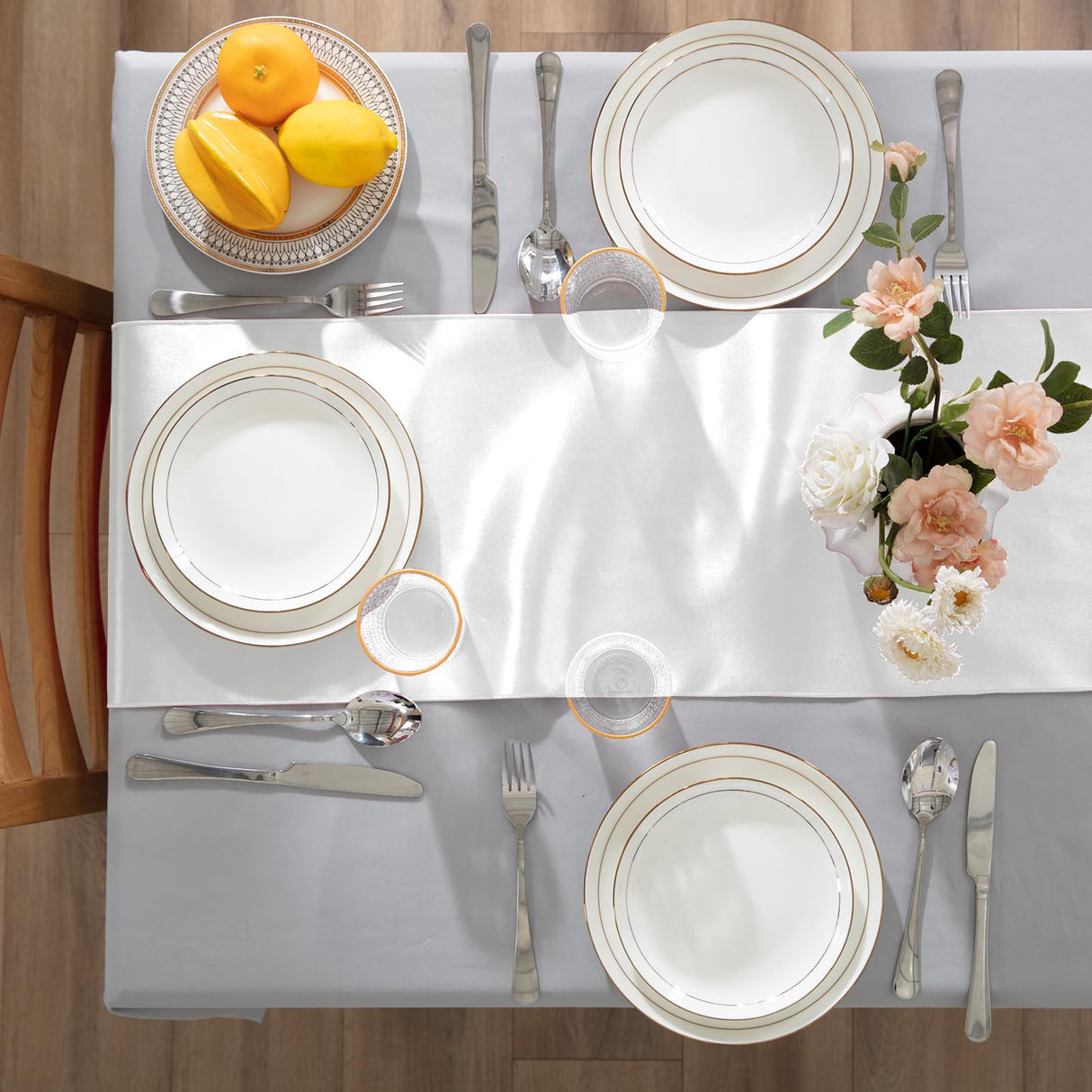 12 Pack White Table Runners 12 x 108 Inch, Rectangular Smooth Satin Silk Table Runner for Wedding, Banquet, Birthday Party Decoration KKJIAF